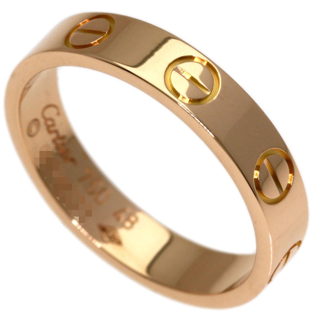 Ring K18 Pink Gold Mini Love Cartier #48: Ring K18 Pink Gold Mini Love Cartier #48 K18 Pink Gold Mini Love Cartier #48 is a delicate, gold ring featuring a signature. Made from K18 Pink Gold, this miniature ring showcases the intricate
