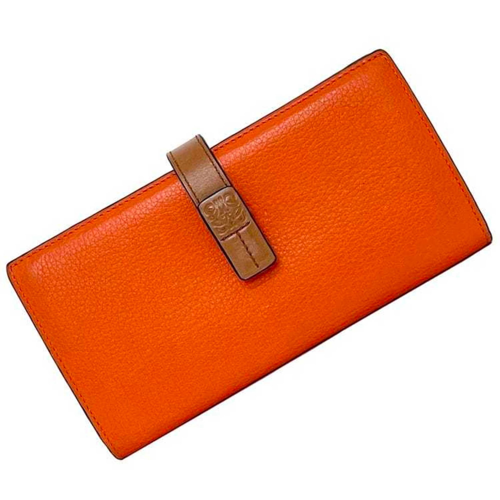 Leather Bi Fold Long Wallet: Leather Bi Fold Long Wallet Brown and Orange Leather Bi Fold Long Wallet. Made from high-quality leather, this bi-fold wallet features a classic design with a long, rectangular shape. Comes with a