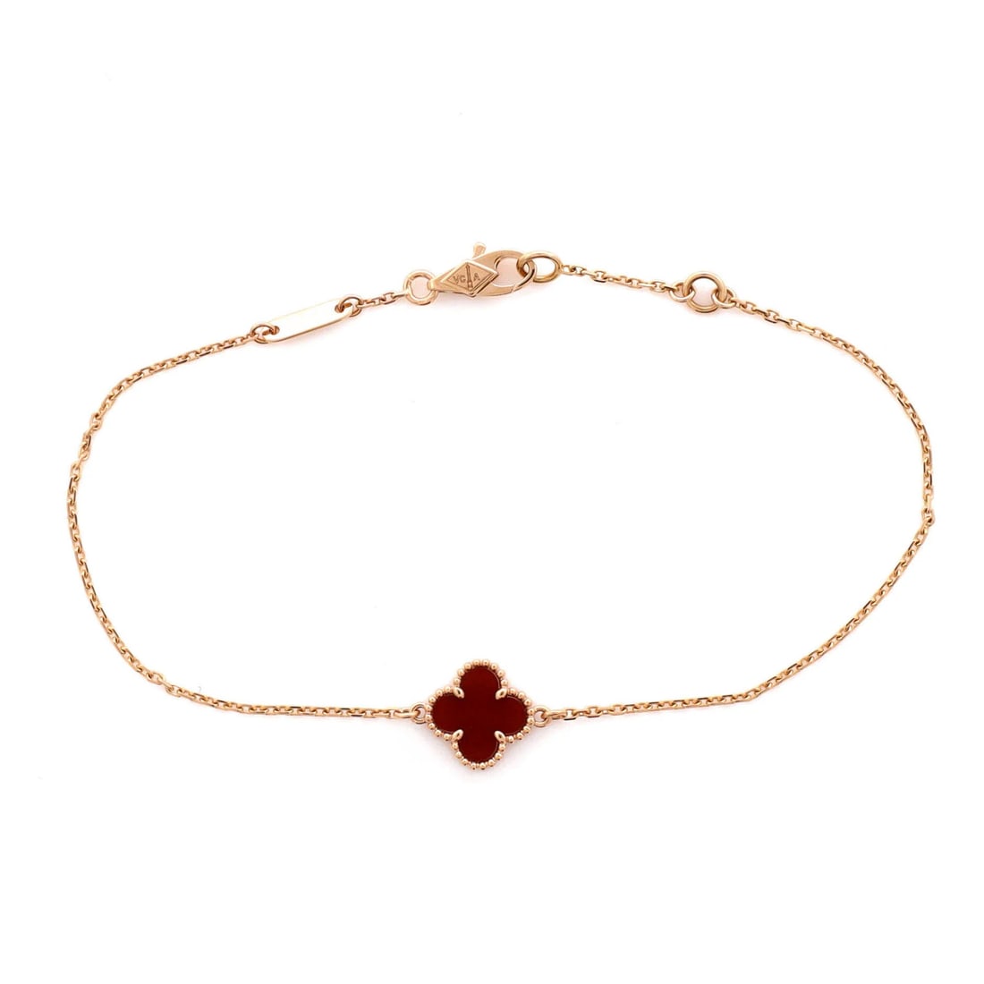 Van Cleef & Arpels Sweet Alhambra Bracelet 18K Rose Gold and Carnelian: Van Cleef & Arpels Sweet Alhambra Bracelet 18K Rose Gold and Carnelian 18K Rose Gold and Carnelian Sweet Alhambra Bracelet - A stunning 18K rose gold bracelet adorned with a vibrant carnelian stone,