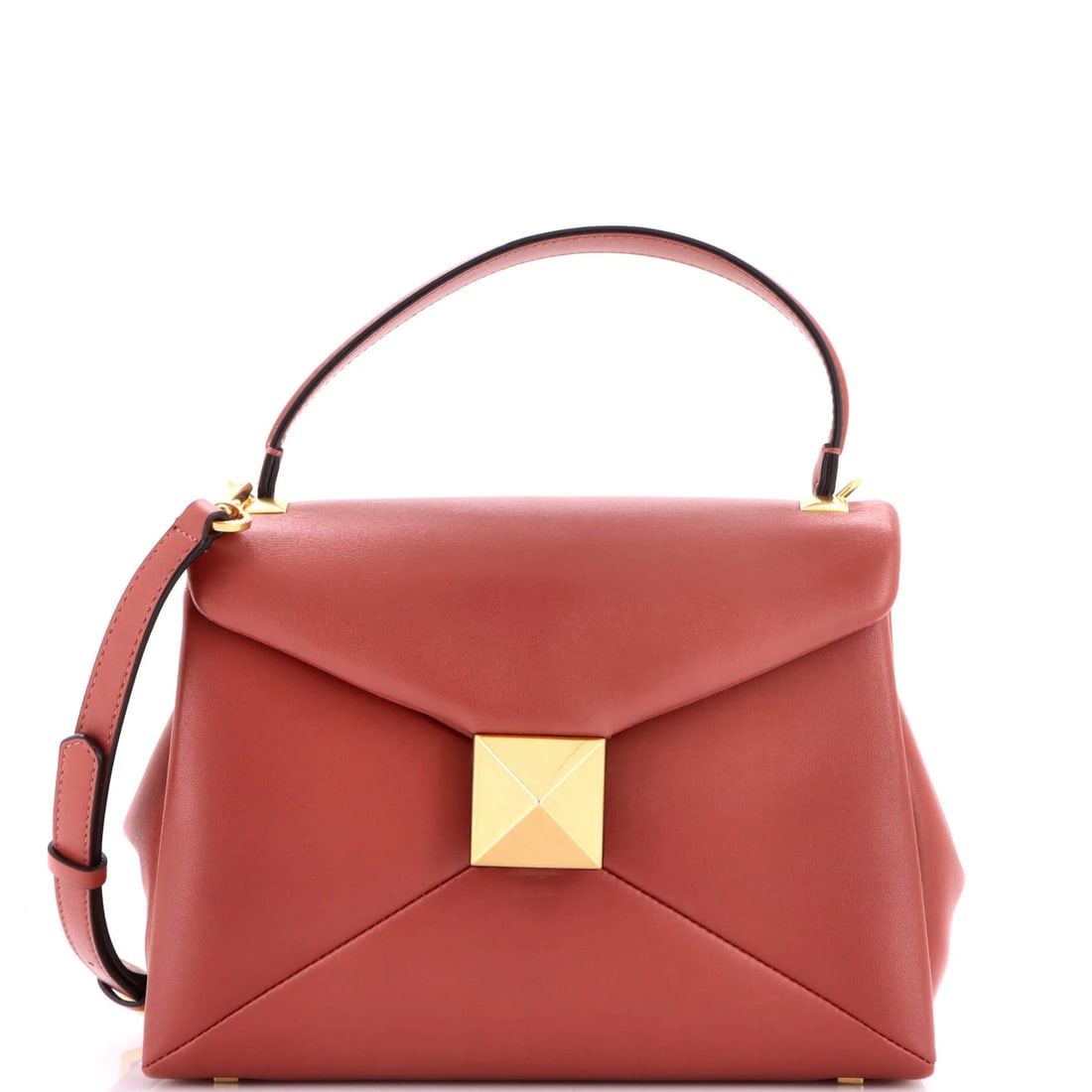Small Leather Bag One Stud Handle Top Flap Valentino Garavani: Small Leather Bag One Stud Handle Top Flap Valentino Garavani Small Leather Bag with One Stud Handle Top Flap from Valentino Garavani, featuring a classic design with a brown leather exterior and
