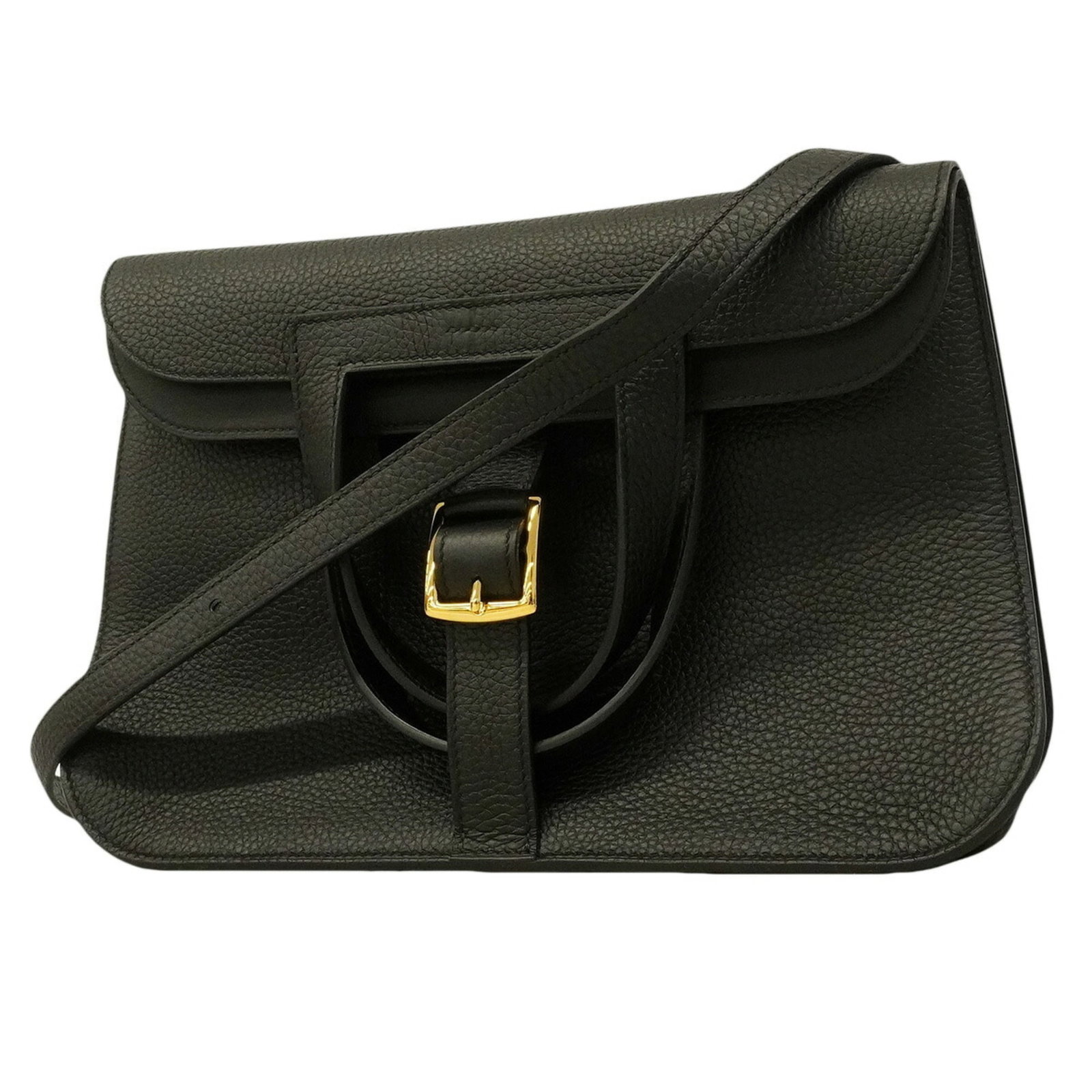 Clemence Leather Handbag Taurillon Hermes: Clemence Leather Handbag Taurillon Hermes Taurillon clemence leather handbag from Hermes, featuring black hardware and gold accents. This sleek and sophisticated design measures 21cm x 30cm x 9.5cm,