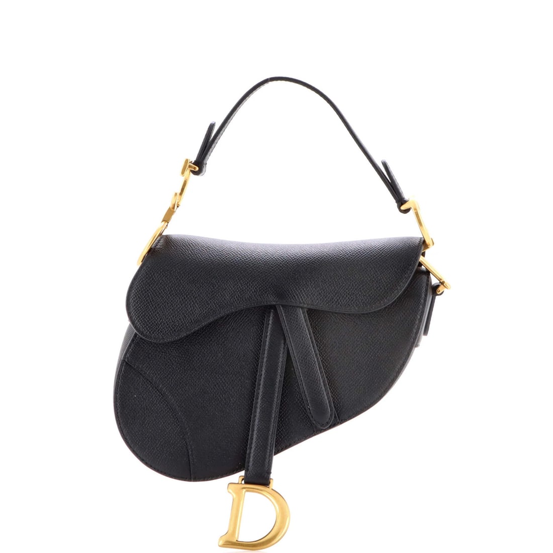 Mini Leather Christian Dior Saddle Handbag: Mini Leather Christian Dior Saddle Handbag Mini Leather Christian Dior Saddle Handbag in Black, featuring a classic shoulder bag design with a timeless saddle shape. Measuring 5" handle drop, 6" heigh