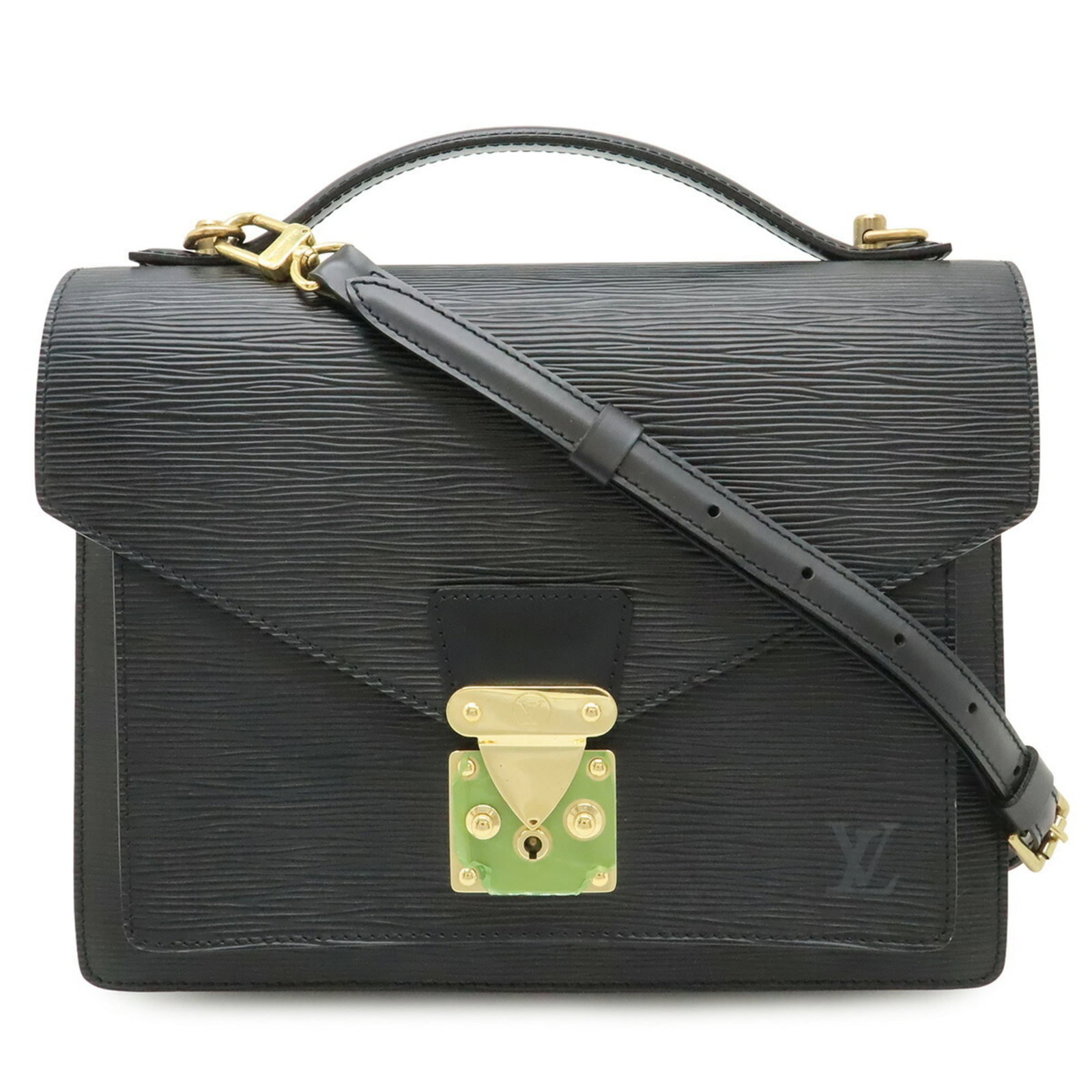 Louis Vuitton Epi Leather Handbag Shoulder: Louis Vuitton Epi Leather Handbag Shoulder Black Epi leather shoulder bag from Louis Vuitton, featuring 22.5cm x 28cm x 7cm dimensions and a 123cm strap length. Made from high-quality Epi leather,