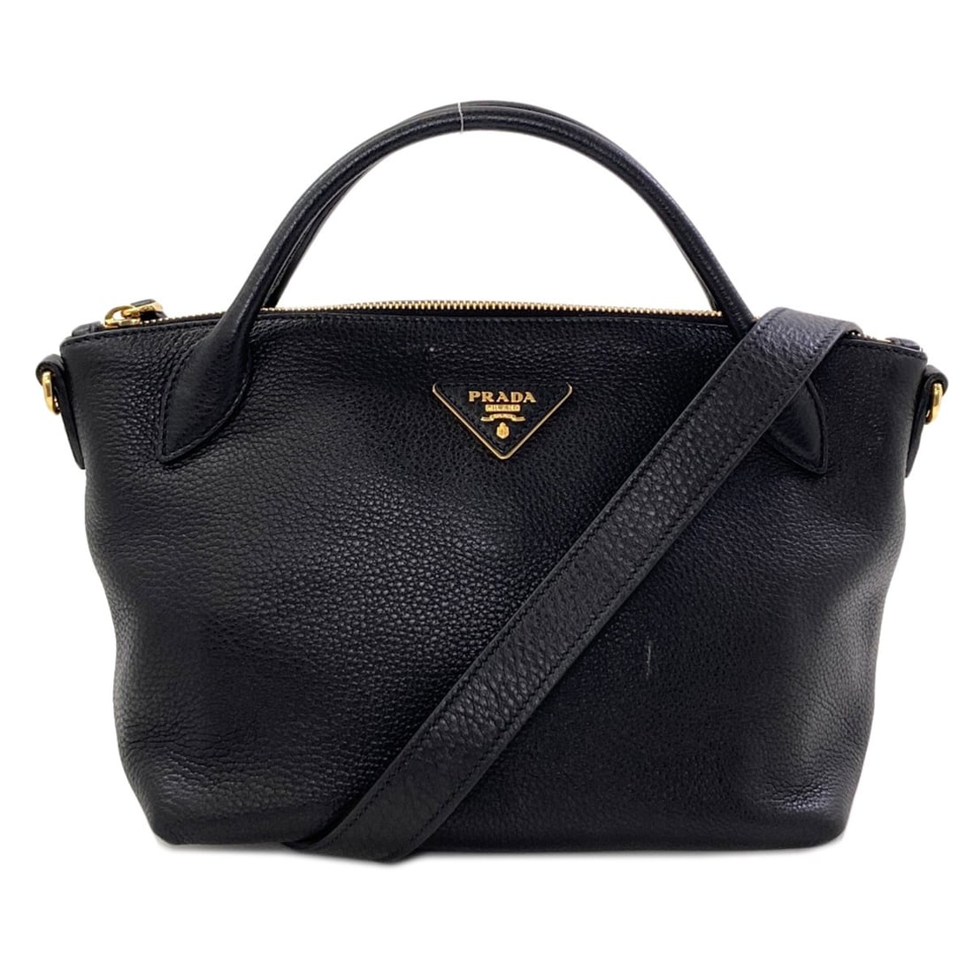 Prada Calf Handbag Logo 1Ba111 2Way Triangle: Prada Calf Handbag Logo 1Ba111 2Way Triangle The Prada Calf Handbag Logo 1Ba111 2Way Triangle features a sleek black calf exterior with a striking 2-way triangle design, measuring 7.1 inches in