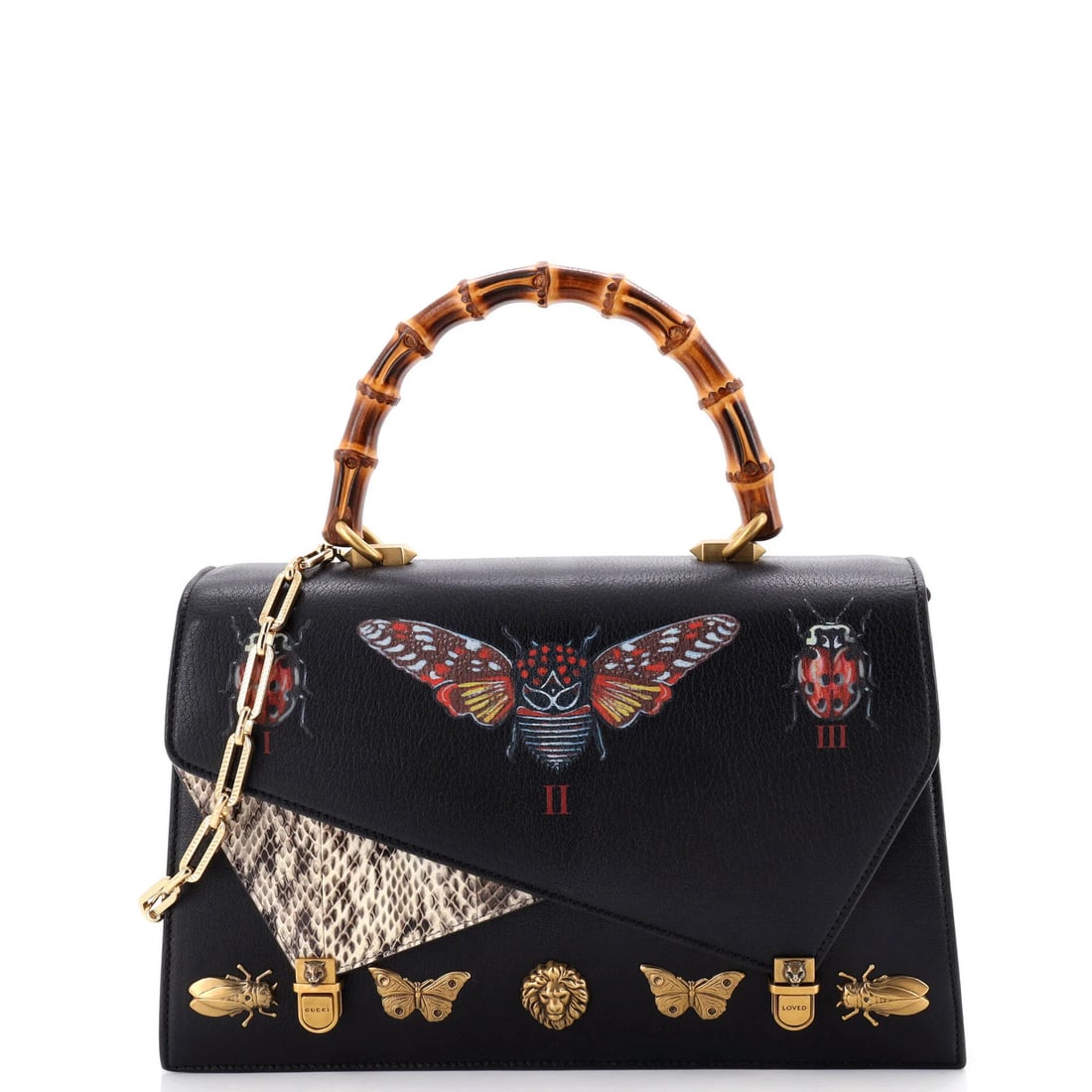 Gucci Ottilia Top Handle Bag Painted Leather with Snakeskin Medium: Gucci Ottilia Top Handle Bag Painted Leather with Snakeskin Medium The Gucci Ottilia Top Handle Bag Painted Leather with Snakeskin Medium boasts a striking black exterior adorned with exotic