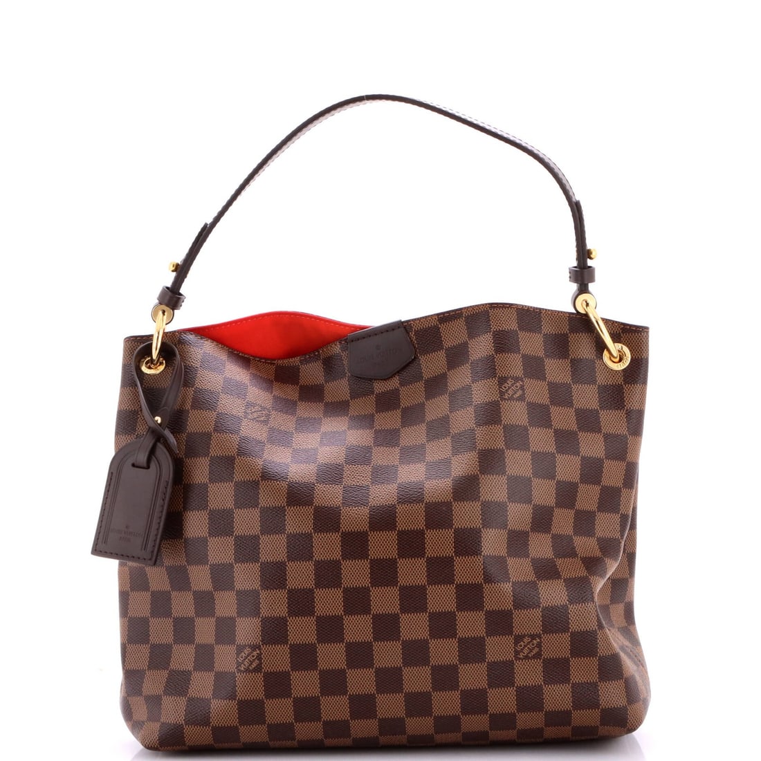 Handbag Damier Louis Vuitton Graceful: Handbag Damier Louis Vuitton Graceful Canvas Coated Louis Vuitton Damier PM Handbag in Brown, featuring a classic hobos style with a 7.5" handle drop, minor creases on exterior and interior, and gold 