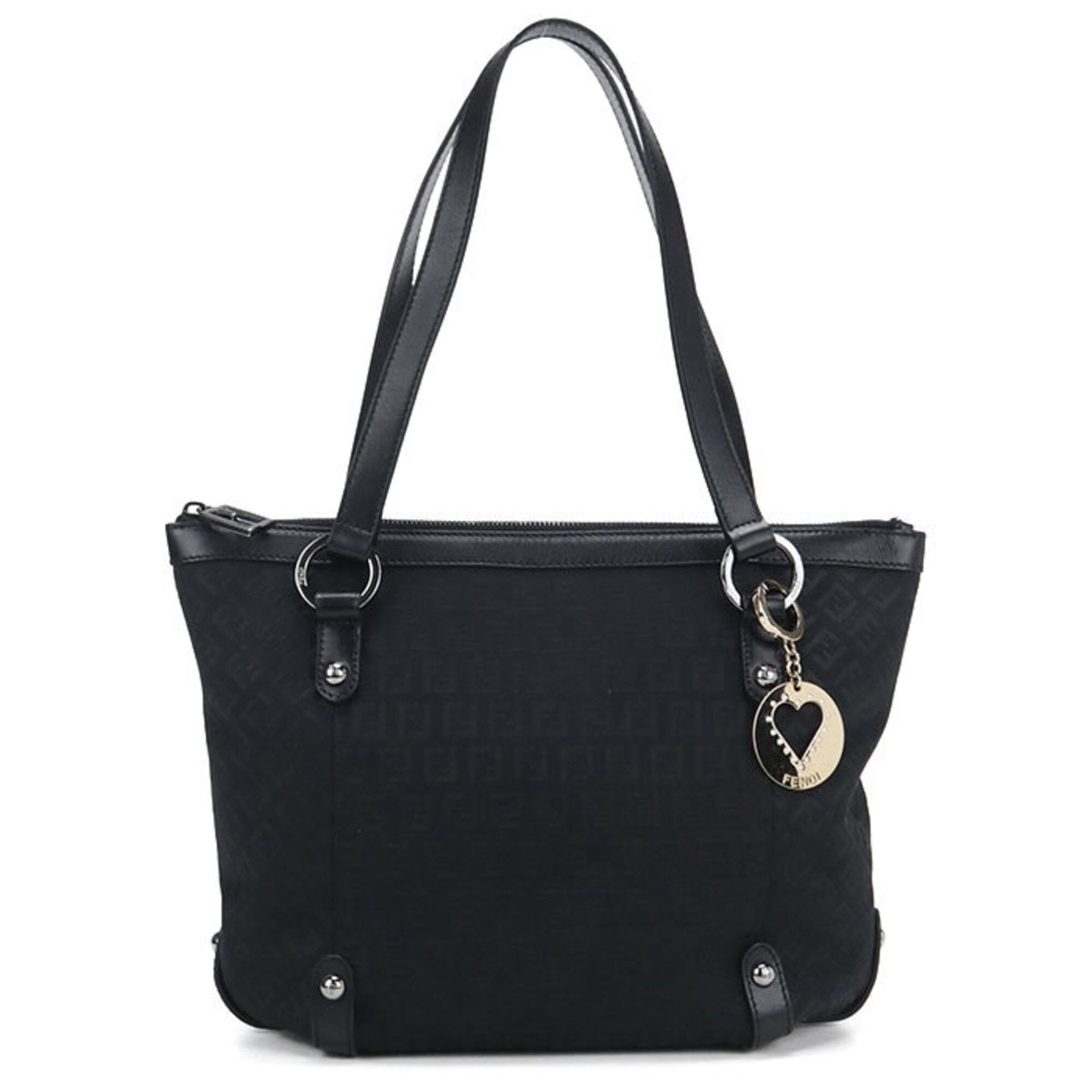 Canvas leather Fendi tote bag: Canvas leather Fendi tote bag Canvas leather Fendi tote bag in black features a striking combination of canvas and leather materials, with silver hardware accents. The bag measures 25cm x 30cm x 12cm