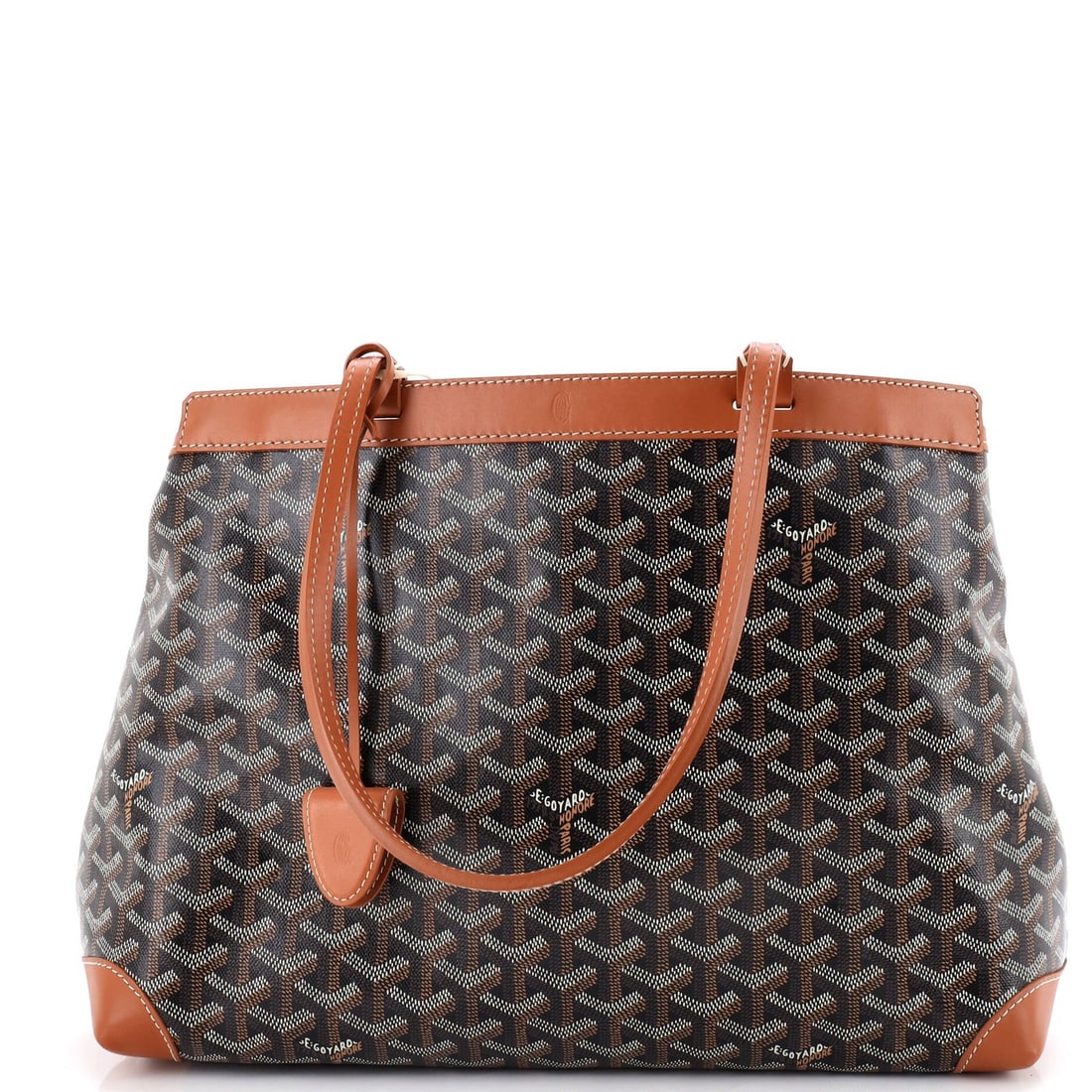 Bag Coated Canvas Goyard Bellechasse: Bag Coated Canvas Goyard Bellechasse Brown canvas coated Goyard Bellechasse tote with neutral interior, featuring silver hardware and scuffs on handles and straps, and minor wear on exterior corners