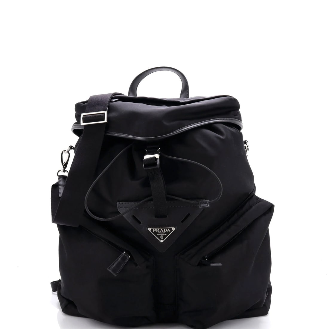 Nylon Re Convertible Backpack with Leather Prada: Nylon Re Convertible Backpack with Leather Prada Nylon Re Convertible Backpack with Leather Prada - A versatile and stylish backpack featuring a durable nylon exterior with a touch of luxury from the 