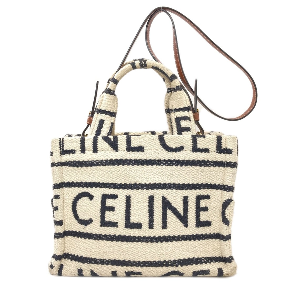 2Way Canvas Small Handbag Thais Cover: 2Way Canvas Small Handbag Thais Cover Small, white canvas handbag from CELINE, featuring a 2Way design. The bag's exterior is made of canvas and bears a signature. This handbag is a classic example of