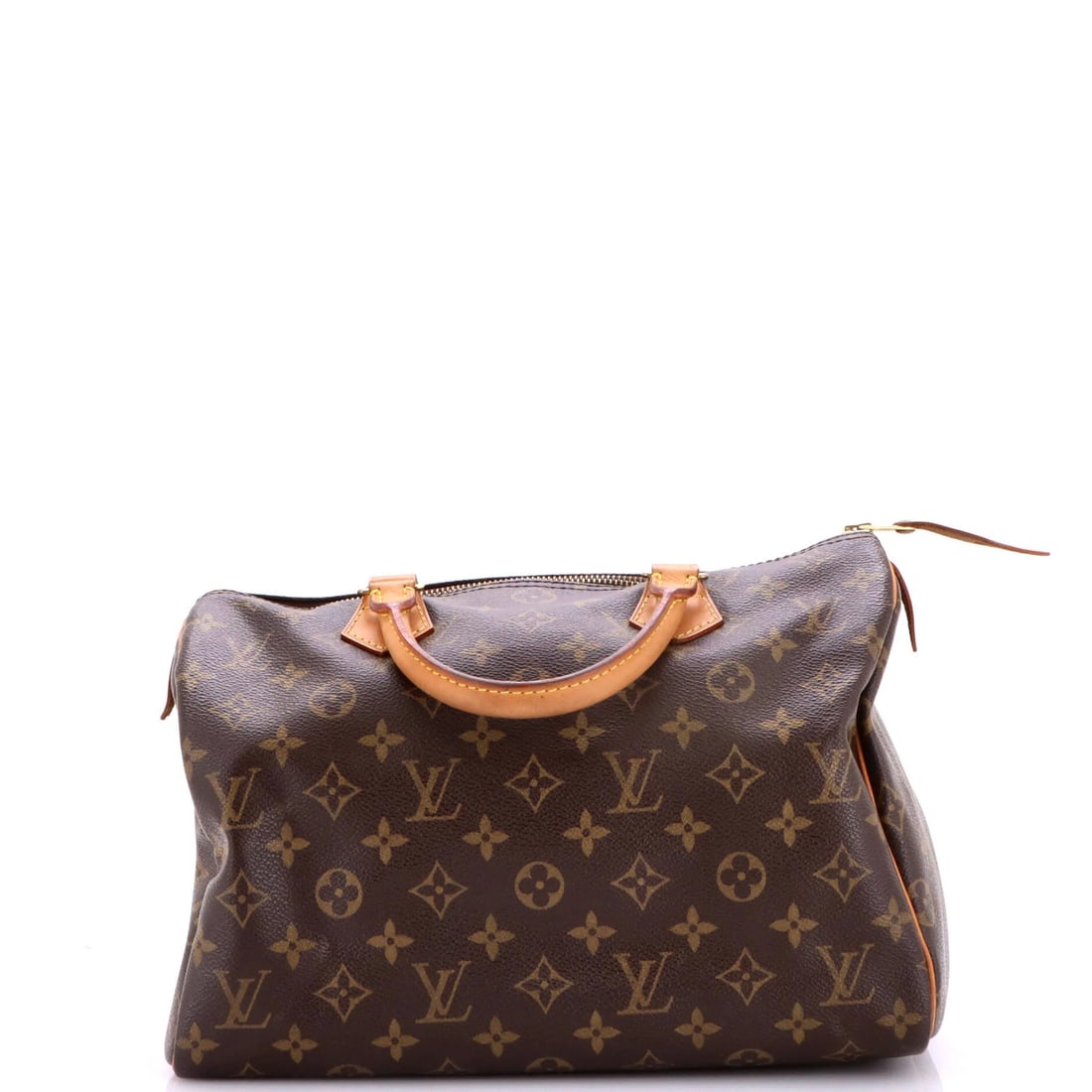Monogram Canvas Louis Vuitton Speedy Handbag: Monogram Canvas Louis Vuitton Speedy Handbag Brown Monogram Canvas Louis Vuitton Speedy Handbag with heavy edge wear, scuffs, and minor cracking. This 30cm Speedy Handbag features a canvas-coated