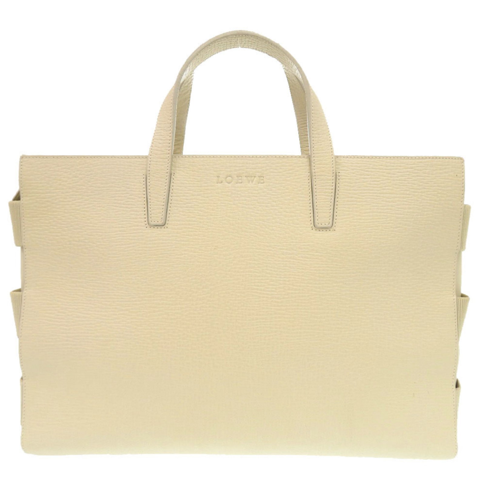 Loewe Tote Bag Leather Handbag: Loewe Tote Bag Leather Handbag Loewe's iconic tote bag is crafted from luxurious leather, boasting a timeless ivory hue that exudes understated elegance. Measuring 28cm x 38cm x 7.5cm, this versatile