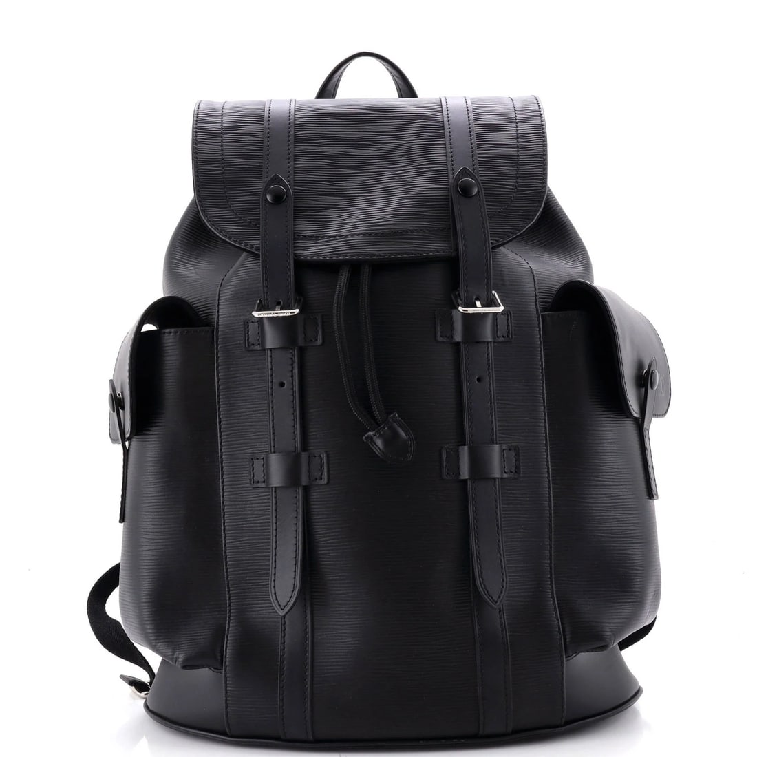 Vuitton Louis Epi Leather Backpack Christopher: Vuitton Louis Epi Leather Backpack Christopher Black Louis Vuitton Christopher Backpack Epi Leather PM in excellent condition, featuring minor scuffs and creases on the exterior and handles/straps. Th