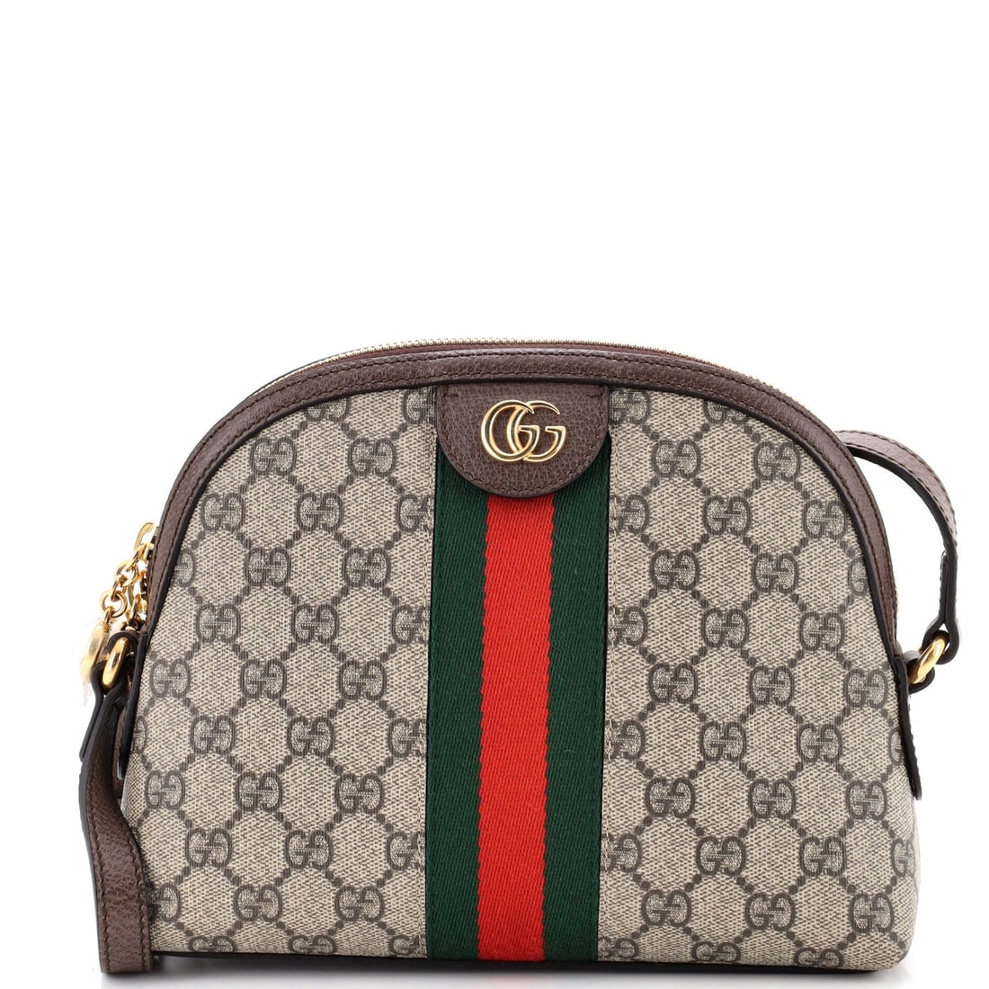 Gucci Ophidia Dome Small Canvas Coated GG Bag: Gucci Ophidia Dome Small Canvas Coated GG Bag Small Gucci Ophidia Dome Shoulder Bag with Canvas Coated GG Exterior in Brown. This small shoulder bag features a canvas coated GG exterior with a satin