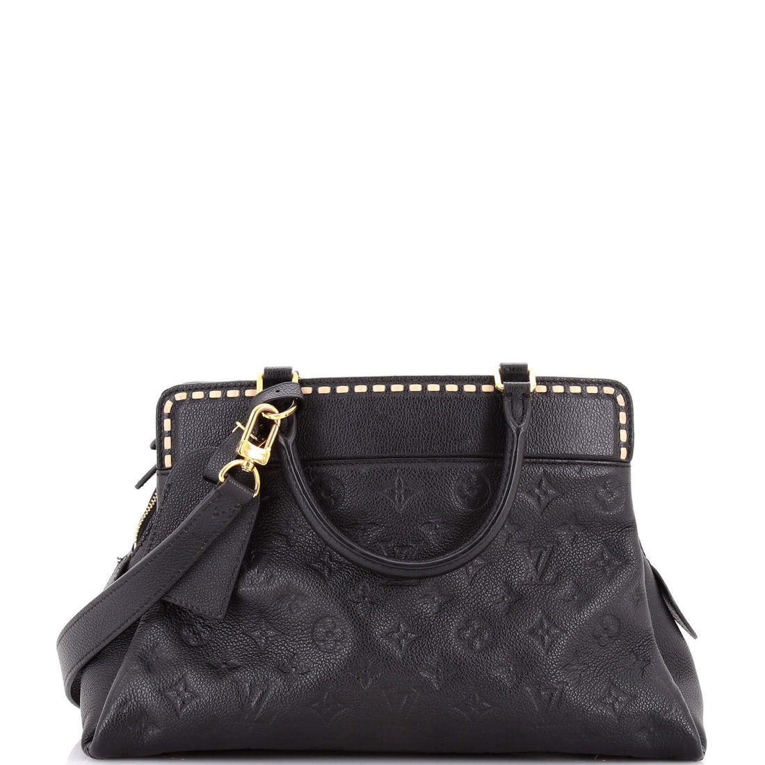 Louis Vuitton Vosges Handbag Whipstitch Monogram Empreinte Leather: Louis Vuitton Vosges Handbag Whipstitch Monogram Empreinte Leather Black Louis Vuitton Vosges Handbag Whipstitch Monogram Empreinte Leather with gold hardware, featuring a classic whipstitch design