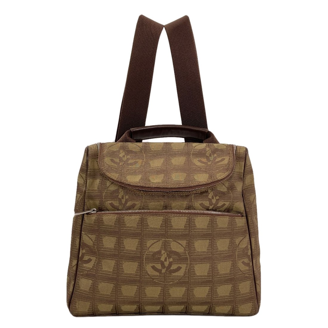 New Travel Line Silver Backpack Nylon Daypack: New Travel Line Silver Backpack Nylon Daypack The CHANEL Style Backpack A* Daypack is a versatile and stylish option for daily adventures, featuring a durable green nylon exterior. This functional and