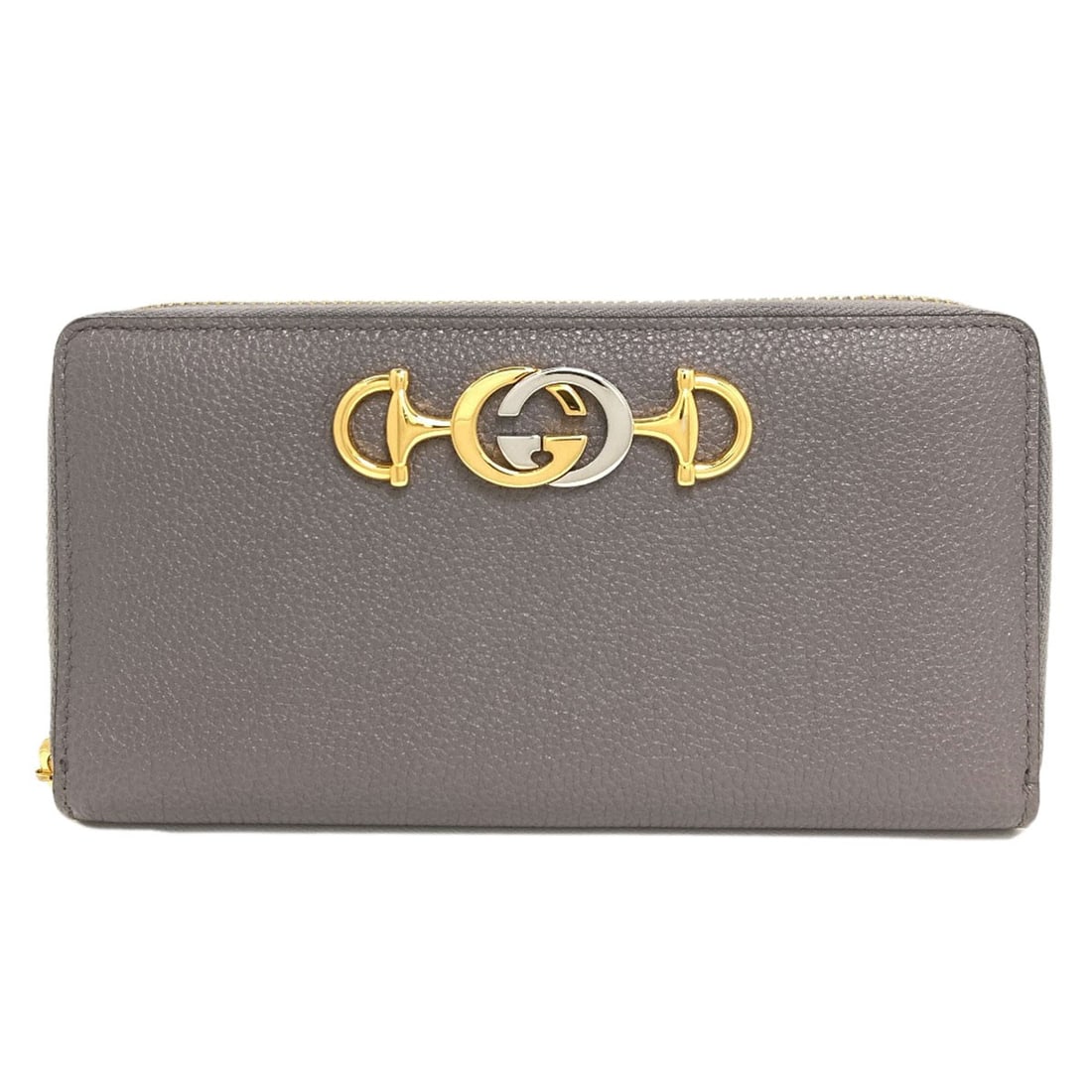 Long Wallet Zip Leather Gucci Zumi Coin Around 570661 With: Long Wallet Zip Leather Gucci Zumi Coin Around 570661 With Gray leather long wallet with a coin pocket, featuring a distinctive design. The wallet's exterior is made of high-quality leather,