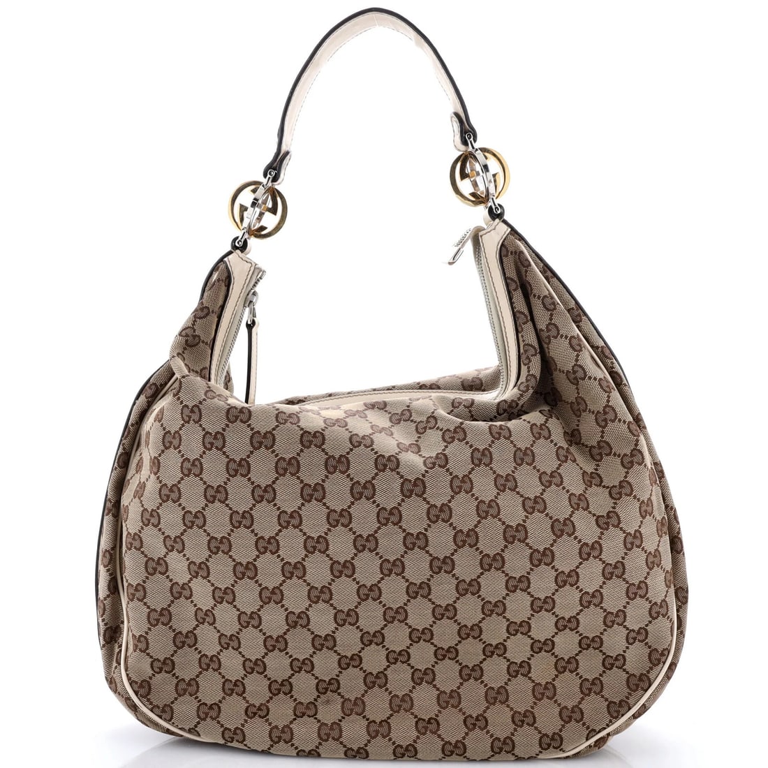 Hobo Gucci Twins Medium GG Canvas: Hobo Gucci Twins Medium GG Canvas The Hobo Gucci Twins Medium GG Canvas is a stylish and versatile medium-sized hobo bag, featuring a neutral brown exterior with a canvas-coated finish. This bag boast