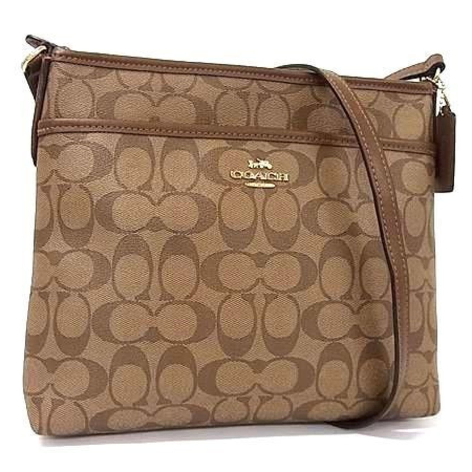 Coach PVC Leather Shoulder Bag: Coach PVC Leather Shoulder Bag PVC and leather combine in this stylish shoulder bag from Coach, featuring a classic brown design. The bag measures 22.5cm x 25cm x 4.5cm, making it a compact and