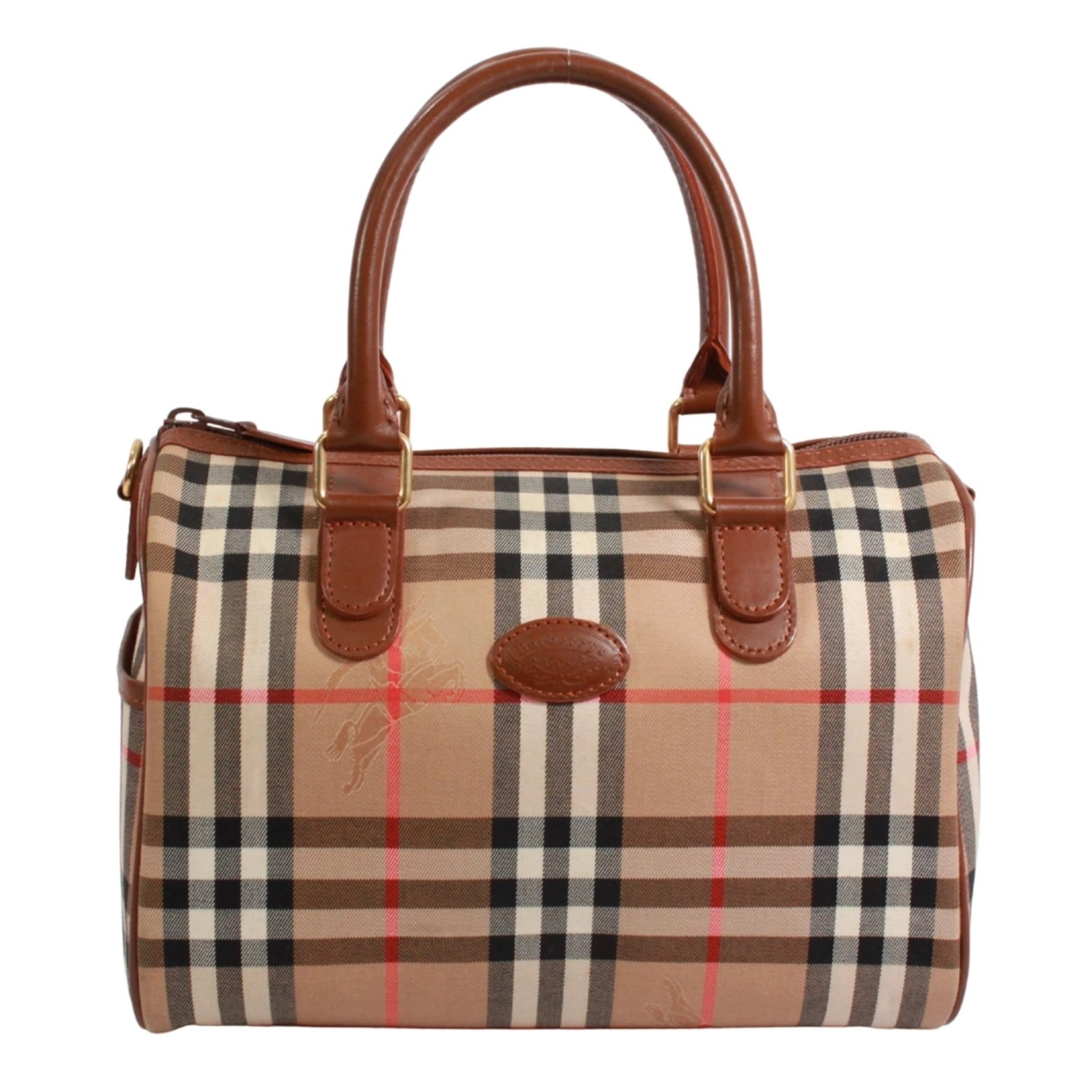 Boston Bag Handbag Canvas Leather Burberry: Boston Bag Handbag Canvas Leather Burberry Brown canvas and leather Burberry Boston bag with dimensions 17cm x 24cm x 12cm. This classic handbag features a timeless design and durable materials. A