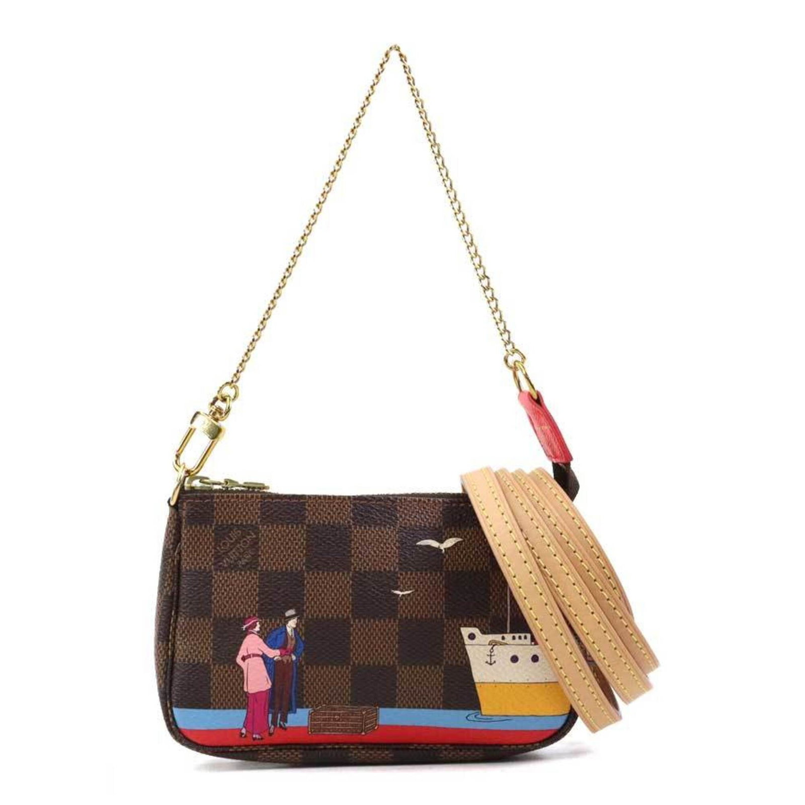 Handbag Damier Canvas Shoulder Pouch Pochette Louis Vuitton: Handbag Damier Canvas Shoulder Pouch Pochette Louis Vuitton Damier Canvas shoulder pouch in brown with multi-color accents, a classic Louis Vuitton design. Made from high-quality Damier Canvas, this p
