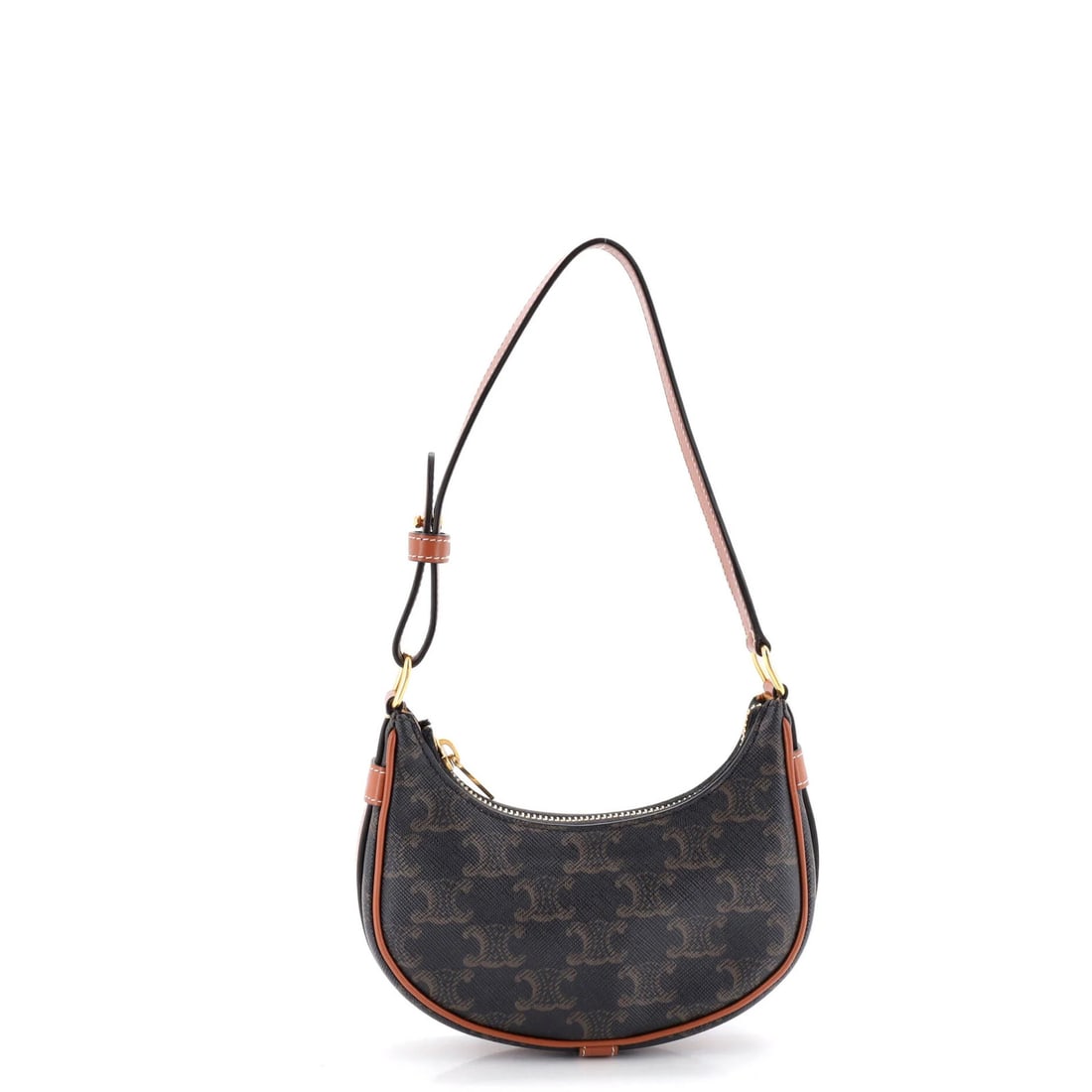 Celine Ava Bag Triomphe Coated Canvas Mini: Celine Ava Bag Triomphe Coated Canvas Mini The Celine Ava Bag Triomphe Coated Canvas Mini is a stylish and compact shoulder bag with a rich brown exterior and gold hardware. Measuring 7" in width and