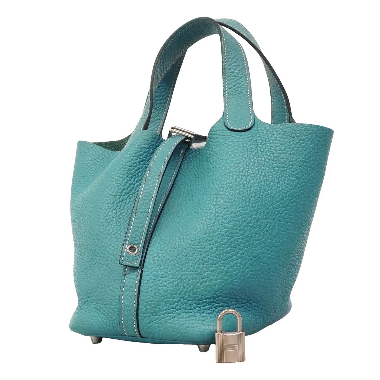 Clemence Leather Handbag Taurillon Hermes: Clemence Leather Handbag Taurillon Hermes Taurillon clemence leather handbag with silver hardware, measuring 19cm x 13cm x 18cm, presents a stylish and elegant design. The blue jean color adds a