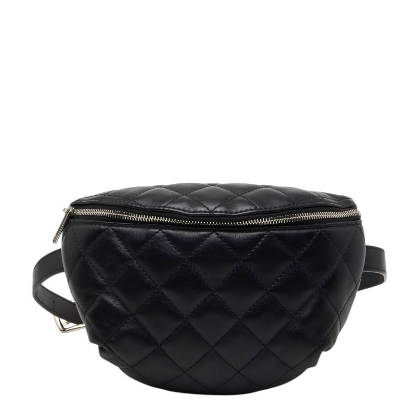 Leather sling bag by Chanel: Leather sling bag by Chanel Black lambskin leather sling bag by Chanel, measuring 16cm x 24cm x 5cm, features a classic design with a timeless aesthetic. Made from high-quality leather, this stylish