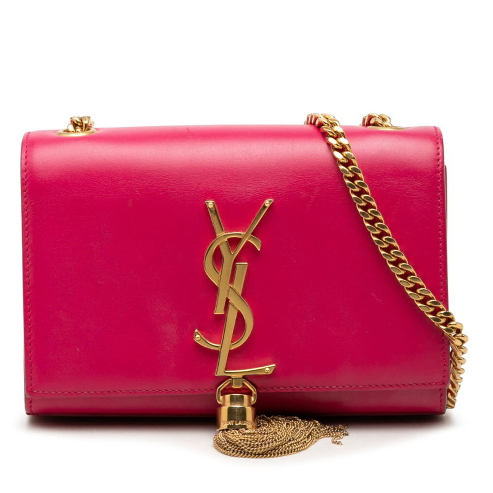 Laurent Saint Bag Leather Shoulder: Laurent Saint Bag Leather Shoulder Pink leather shoulder bag from Saint Laurent, featuring a classic design with a magnet closure and adjustable strap drop of 58cm. The bag measures 11.5cm x 17cm x