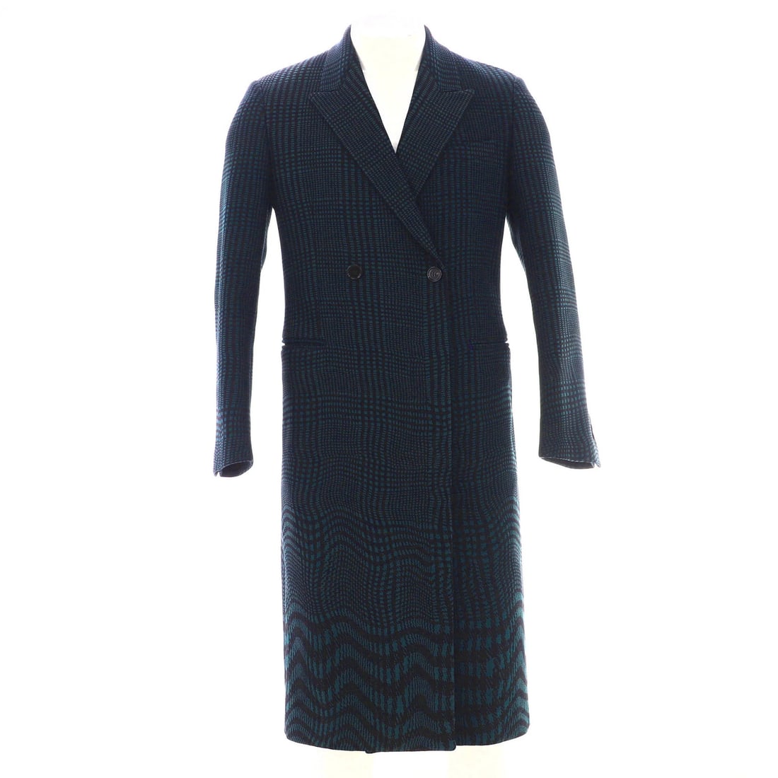 Men's Cotton Blend Long Coat Double Breasted Burberry: Men's Cotton Blend Long Coat Double Breasted Burberry Cotton blend long coat with a double-breasted design from Burberry, featuring a green outer shell with black accents. The coat has a classic look 