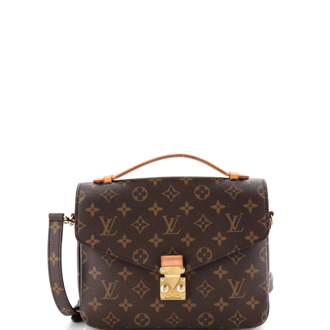 Canvas Monogram Pochette Louis Vuitton: Canvas Monogram Pochette Louis Vuitton Canvas Monogram Pochette with Brown Exterior and Brown Interior, featuring a classic messenger style with a gold-toned hardware and a signature. This Louis Vuitt