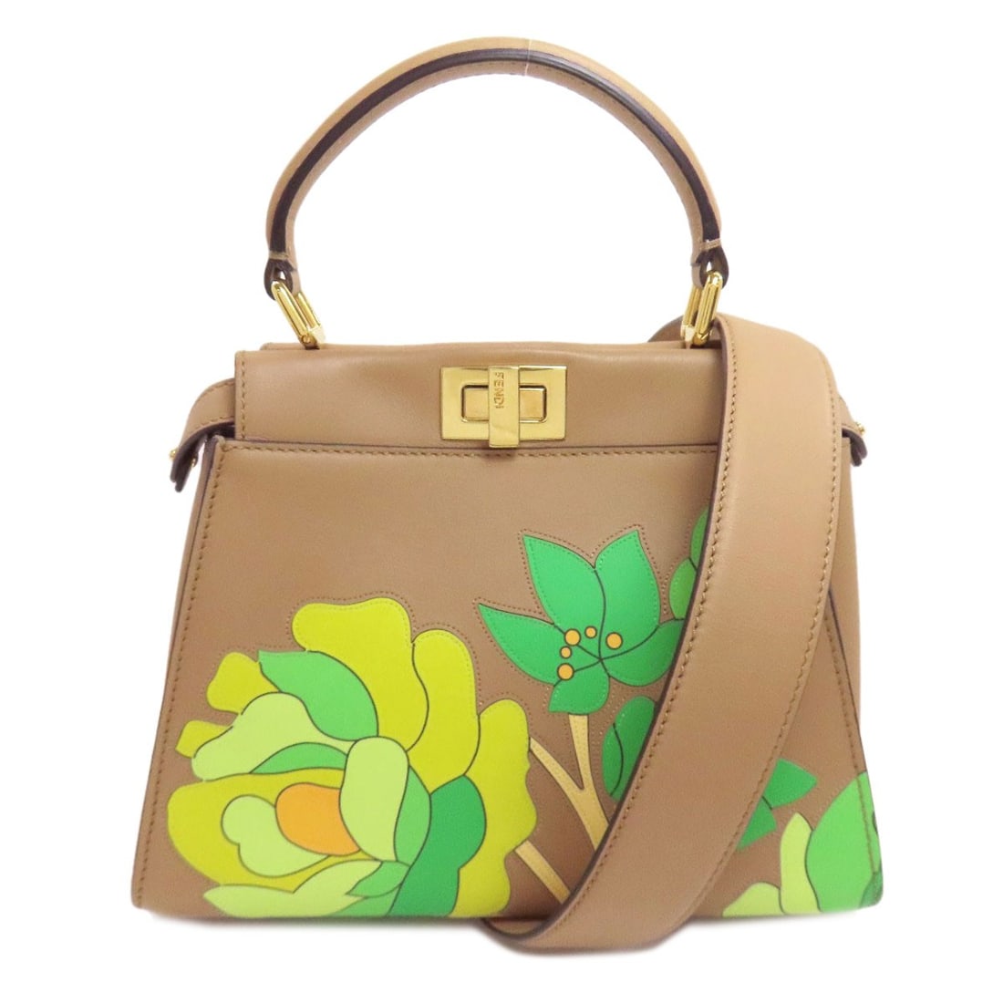 Flower Mini Calf Peekaboo 2Way Handbag Fendi: Flower Mini Calf Peekaboo 2Way Handbag Fendi Fendi's Flower Mini Calf Peekaboo 2Way Handbag boasts a rich brown exterior crafted from high-quality calf material, adding a touch of sophistication to