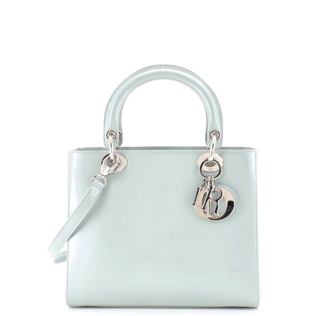 Christian Dior Lady Dior Patent Medium Bag: Christian Dior Lady Dior Patent Medium Bag Patent leather exterior and neutral interior make this Christian Dior Lady Dior Medium Bag a stylish choice. The bag features a top handle and detachable