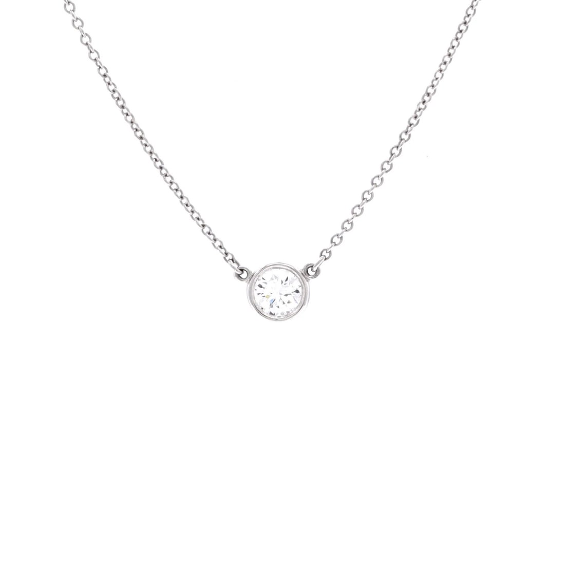 Diamonds Elsa Peretti Pendant Necklace Platinum Yard By The: Diamonds Elsa Peretti Pendant Necklace Platinum Yard By The Tiffany & Co.'s Elsa Peretti Diamonds By The Yard Pendant Necklace in platinum features a 0.30-0.39ct diamond, suspended from a 16.50" plati
