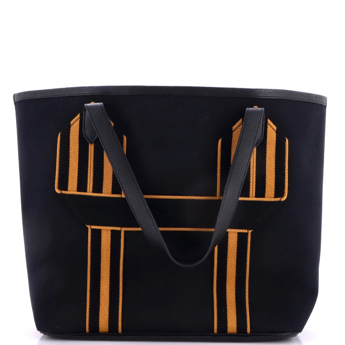 Canvas Hermes Leather Tote Pursangle: Canvas Hermes Leather Tote Pursangle Canvas Hermes Leather Tote Pursangle. This black canvas and leather tote features a Palladium hardware and measures 8" drop, 12" height, 14" width, and 7" depth.