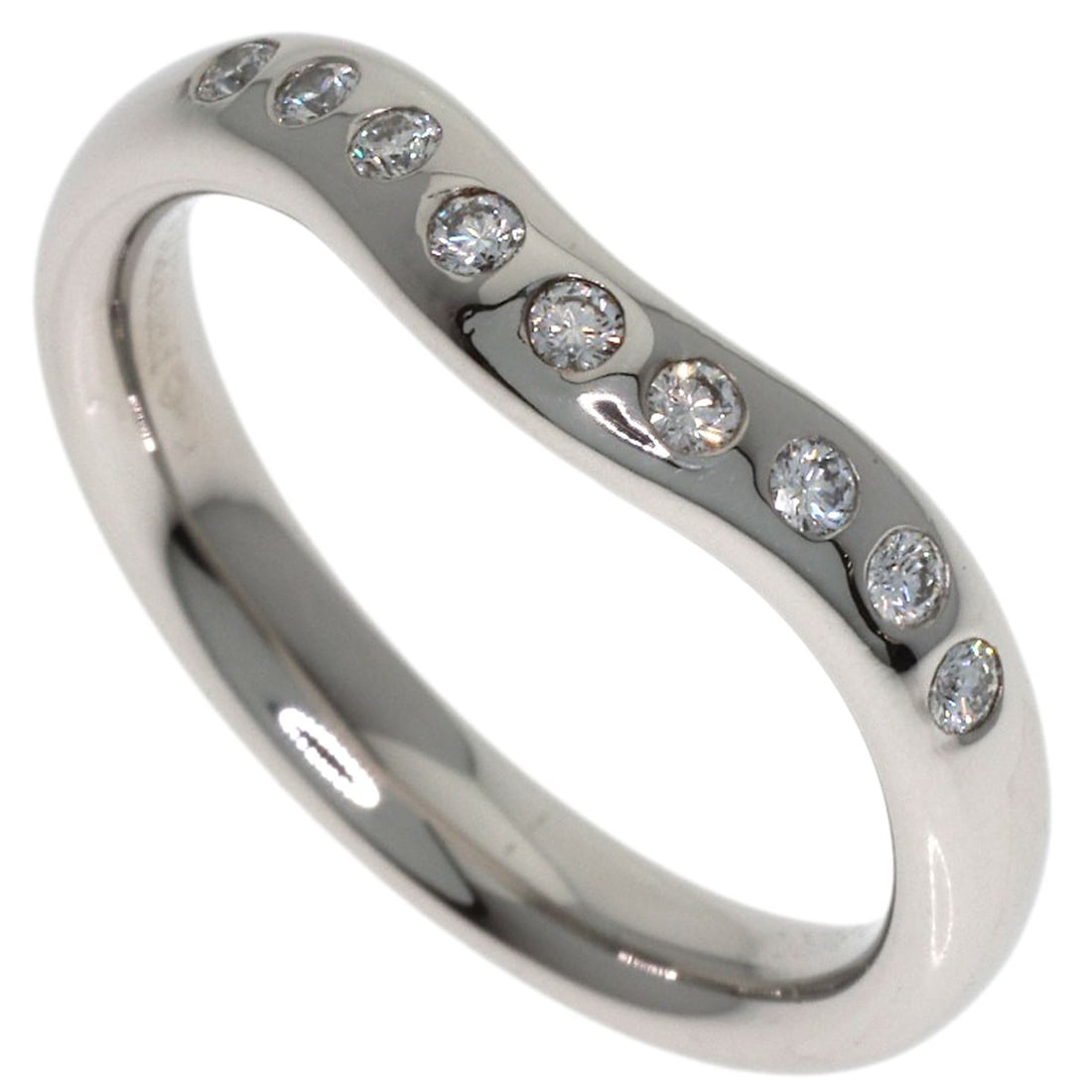 Tiffany&Co. Curved Band Diamond Ring Platinum Pt950: Tiffany&Co. Curved Band Diamond Ring Platinum Pt950 Platinum Pt950 Tiffany&Co. Curved Band Diamond Ring with a sleek, silver metal design and a 4.25(US) ring size, featuring a diamond as the main ston