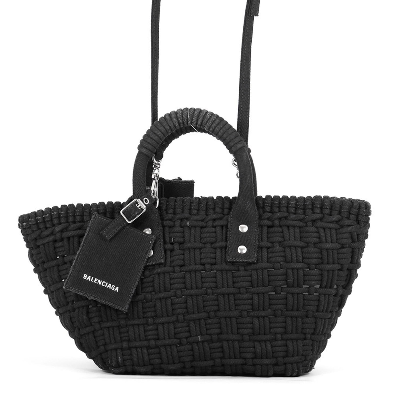 Handbag Canvas Basket Balenciaga: Handbag Canvas Basket Balenciaga Canvas Basket Balenciaga: A sleek and modern handbag with a canvas construction, black color, and silver hardware. Measuring 20cm x 40cm x 15cm, it features