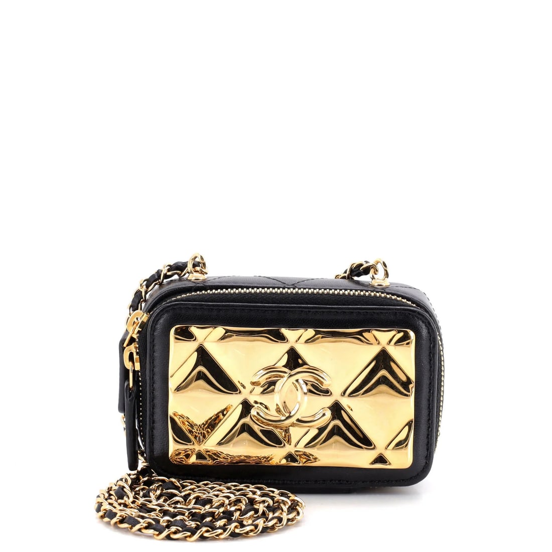 Zip Around Vanity Case Plate with Chain Quilted Lambskin Metal Golden Chanel (1 of 5)