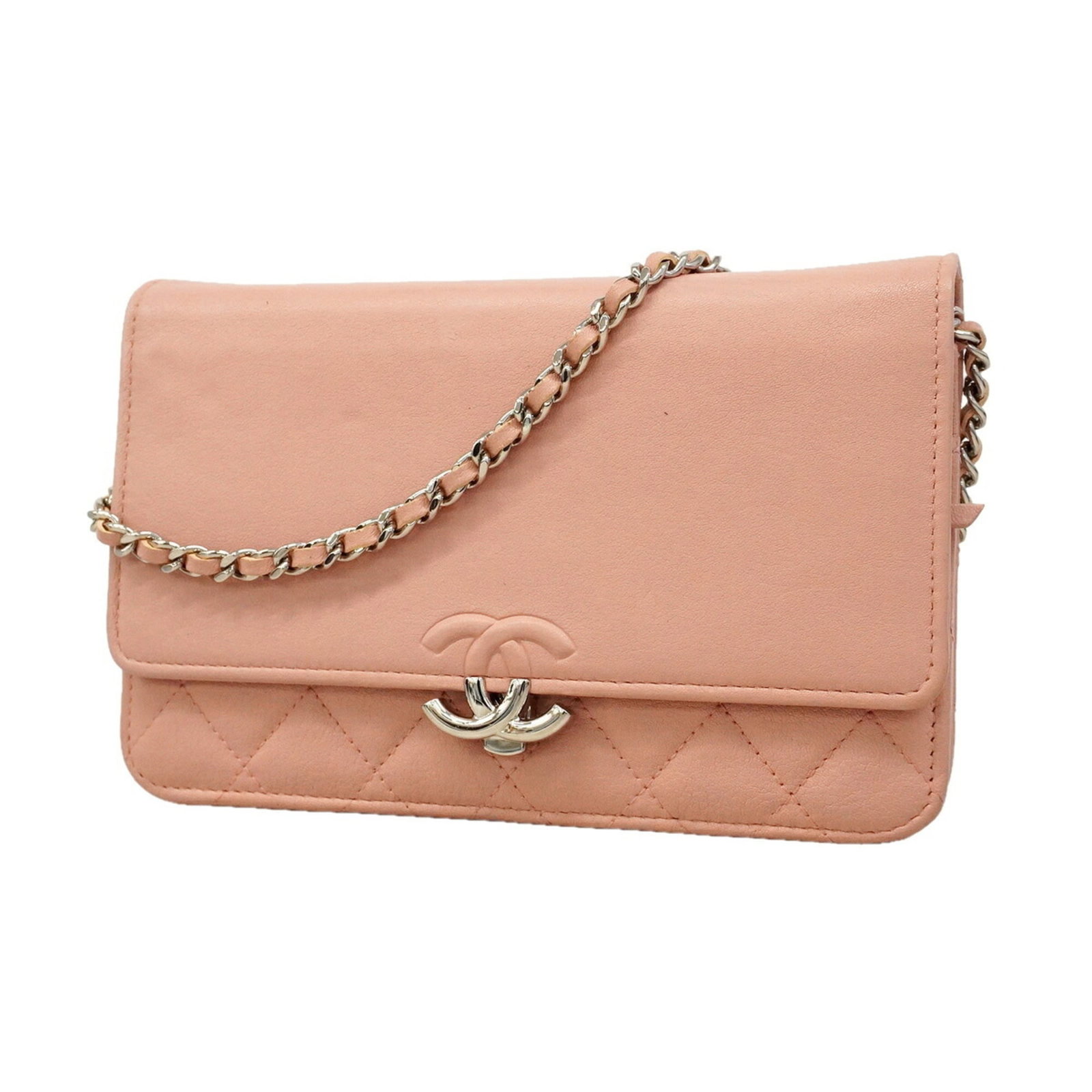 Chain shoulder leather wallet: Chain shoulder leather wallet Chain shoulder leather wallet in pink, featuring a sleek design with a chain strap and a compact size. Made from high-quality leather, this wallet is a stylish accessory
