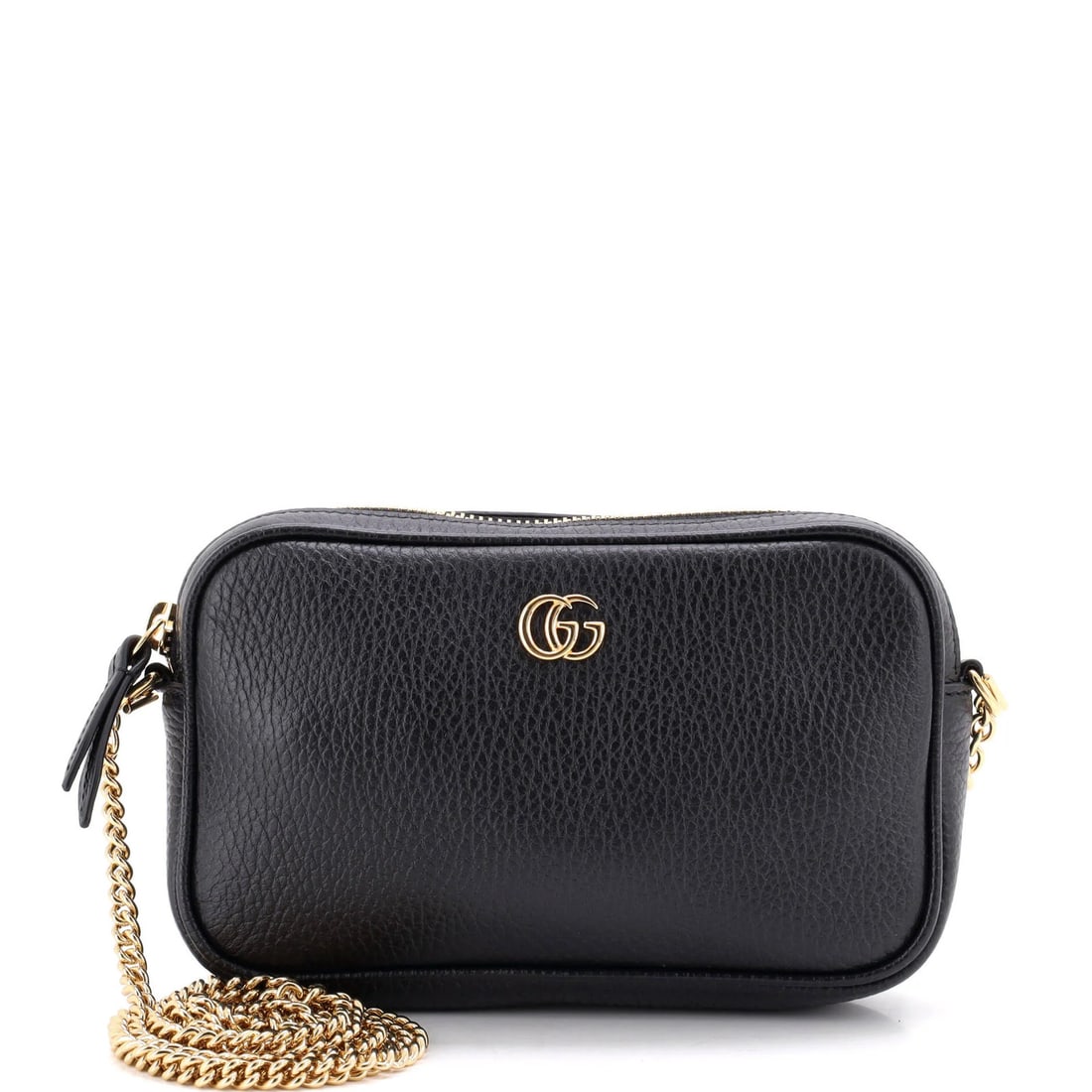 Gucci GG Marmont Leather Mini Crossbody Bag: Gucci GG Marmont Leather Mini Crossbody Bag Black leather mini crossbody bag with gold hardware, featuring the iconic Gucci GG Marmont design. Made from high-quality leather, this compact bag