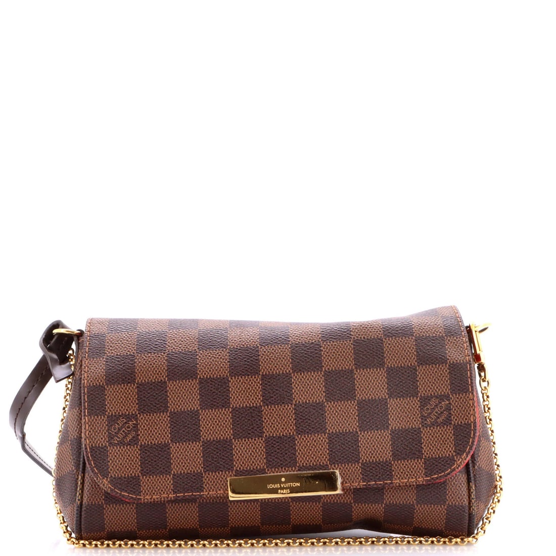 Vuitton Louis Favorite Handbag Damier PM: Vuitton Louis Favorite Handbag Damier PM The Louis Vuitton Favorite Handbag Damier PM is a stylish cross body bag with a classic design. Measuring 5" tall, 9" wide, and 1" deep, it features a brown ca