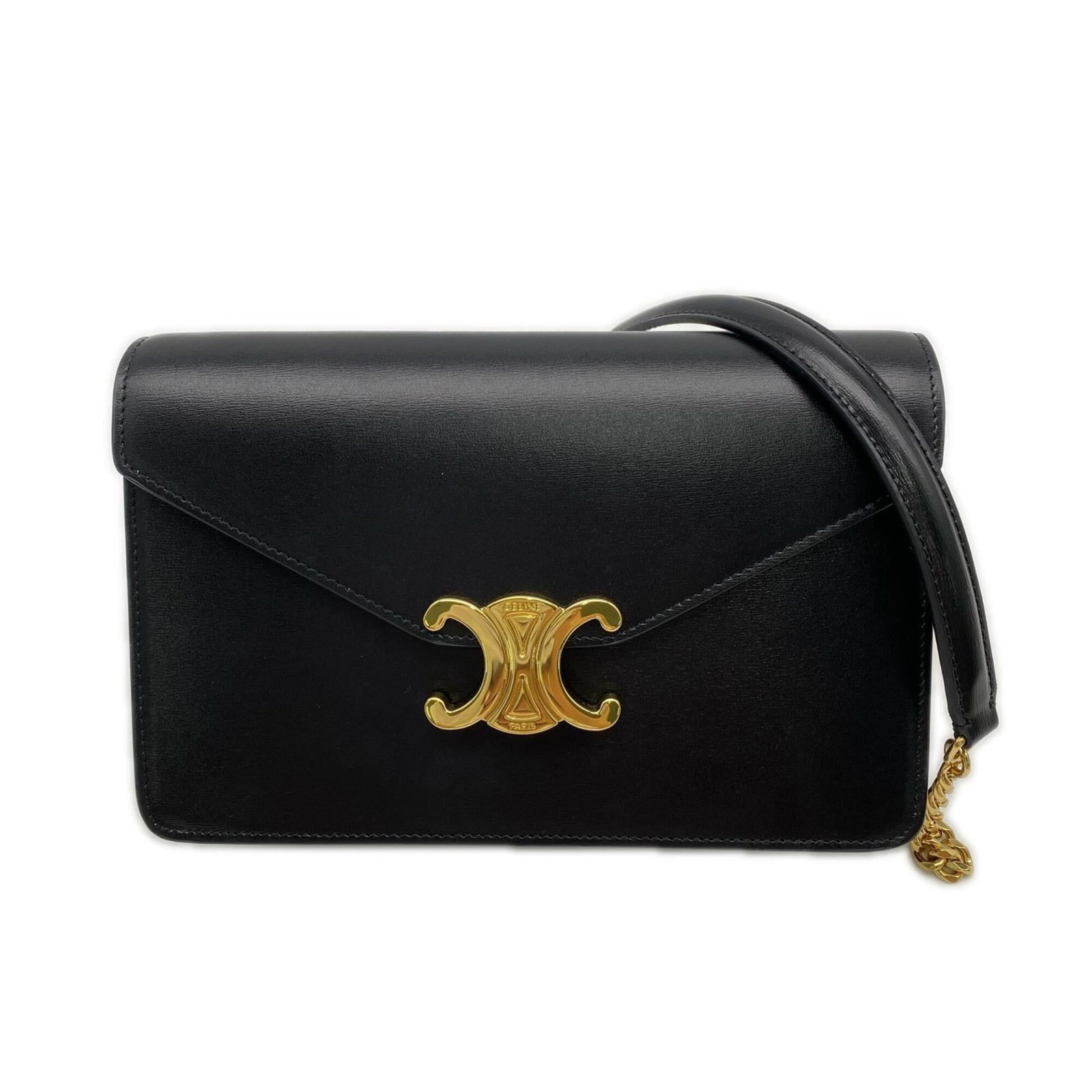 Shoulder Bag Leather Celine: Shoulder Bag Leather Celine Black leather shoulder bag from Celine, Italy, featuring a sleek design with a 12.5cm x 19.5cm x 4.5cm size. The bag's black leather material provides a sophisticated look 