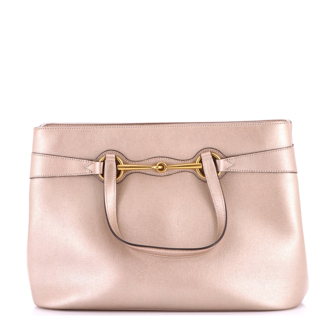 Bright bit leather medium convertible tote Gucci: Bright bit leather medium convertible tote Gucci Bright Bit leather medium convertible tote from Gucci, featuring metallic exterior with neutral interior and aged gold hardware. This medium-sized