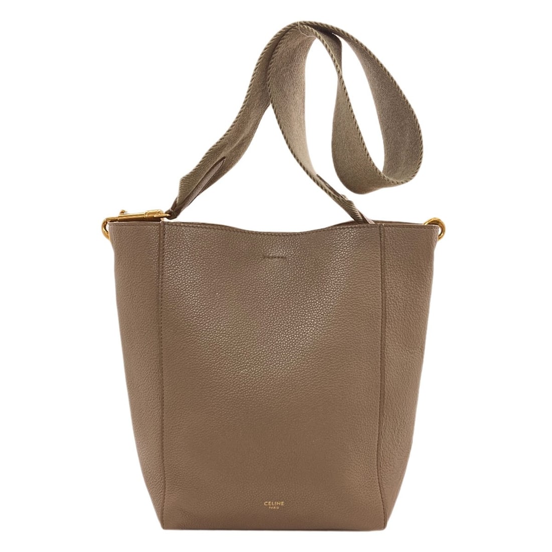 Small Calf Bucket Sangle Bag Shoulder: Small Calf Bucket Sangle Bag Shoulder The Celine small calf leather shoulder bag features a sleek gray color and a sturdy design with a 9.8 inch height and 4.5 inch depth. Made from high-quality calf