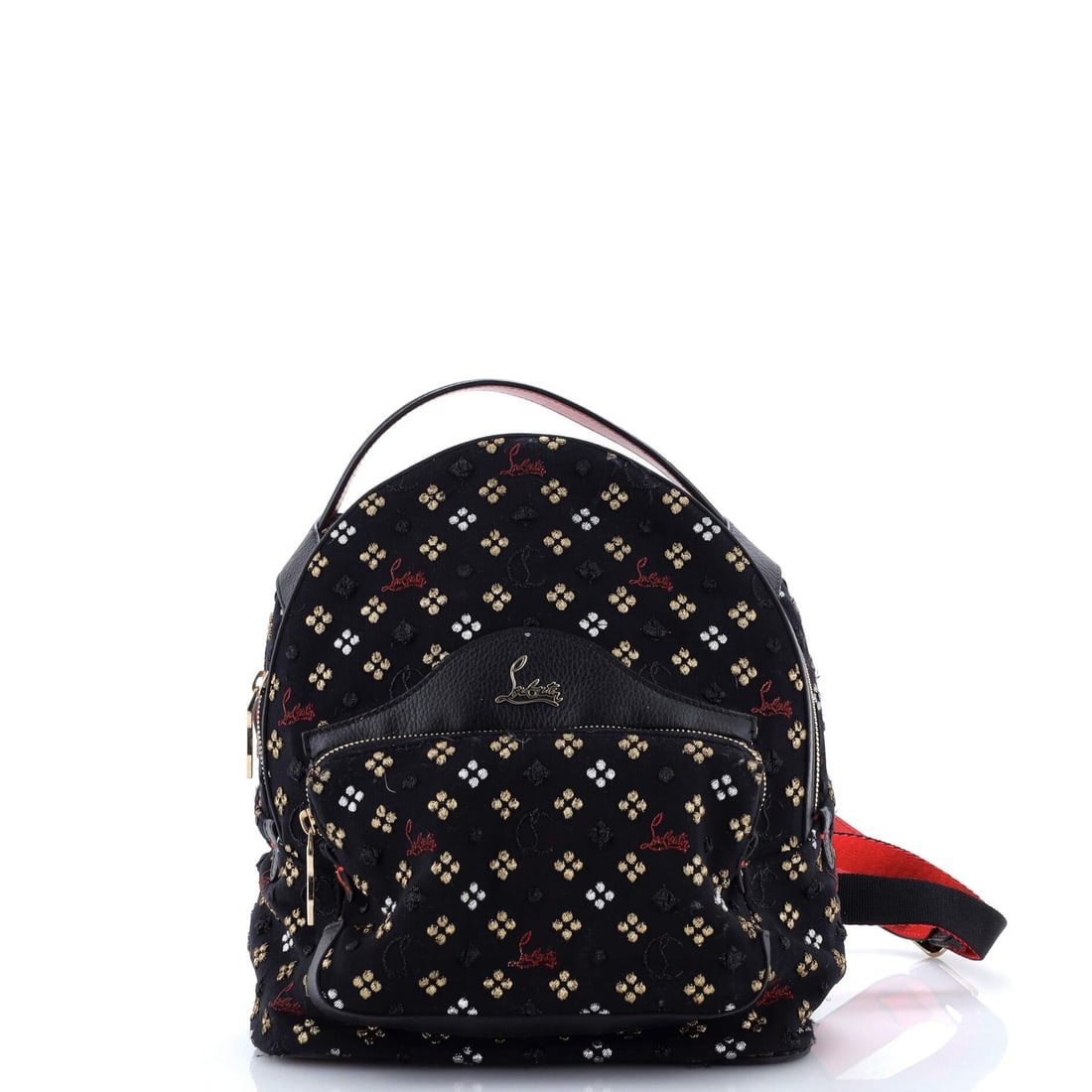 Christian Louboutin Backloubi Backpack Embroidered Canvas Small: Christian Louboutin Backloubi Backpack Embroidered Canvas Small Black leather Christian Louboutin Backloubi Backpack Embroidered Canvas Small features a classic design with a touch of elegance. The