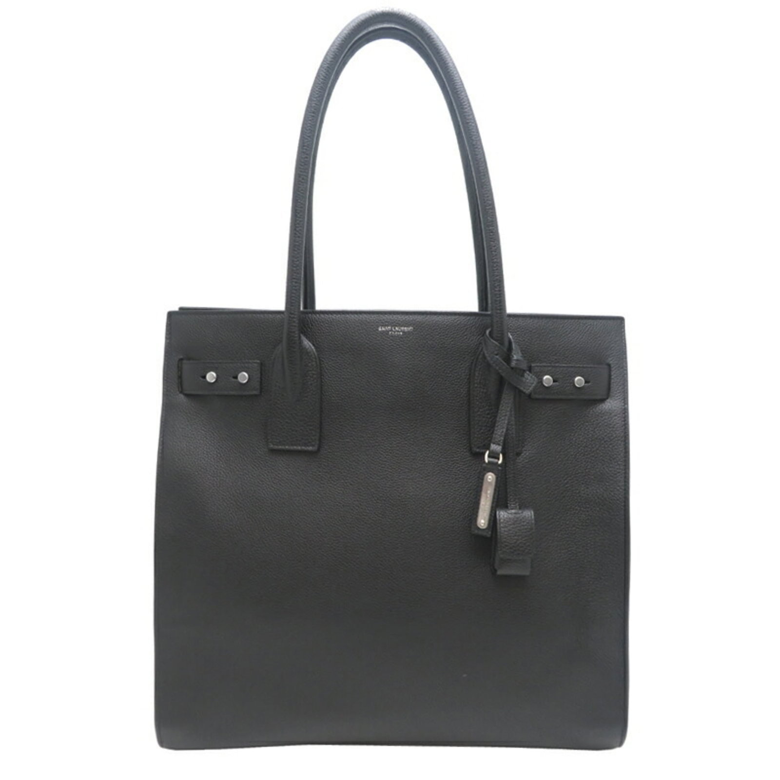 Saint Laurent tote bag leather: Saint Laurent tote bag leather Black Saint Laurent leather tote bag with a zipper pocket and open pocket, measuring 35cm x 36cm x 15.5cm, features a 53cm handle and comes with a clochette, dust bag,