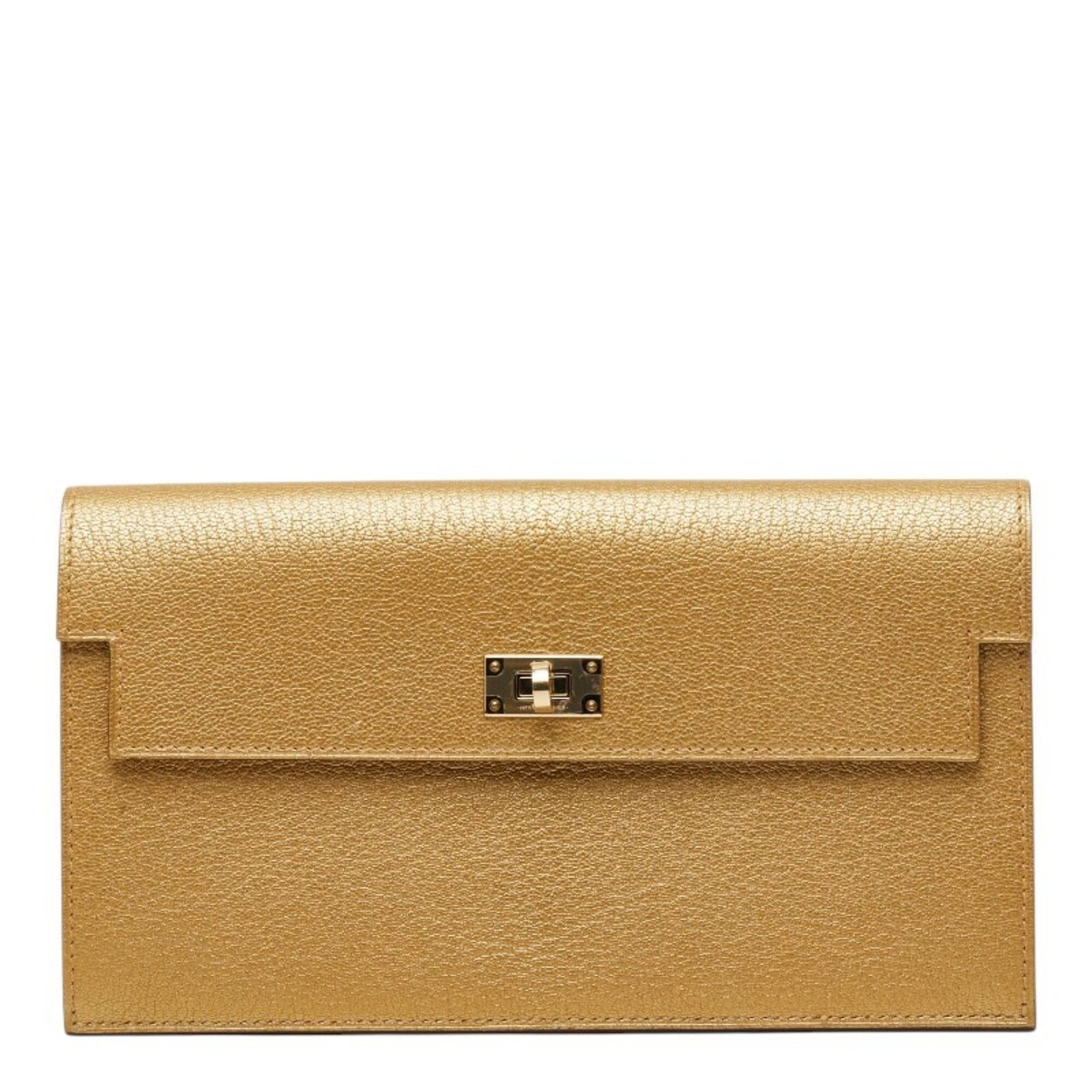 Chevre Leather Bi Fold Hermes Wallet: Chevre Leather Bi Fold Hermes Wallet Chevre leather provides a rich, luxurious feel to this bi-fold wallet, while its gold tone adds a touch of sophistication. Measuring 11.5cm x 20cm x 5.00mm, this c