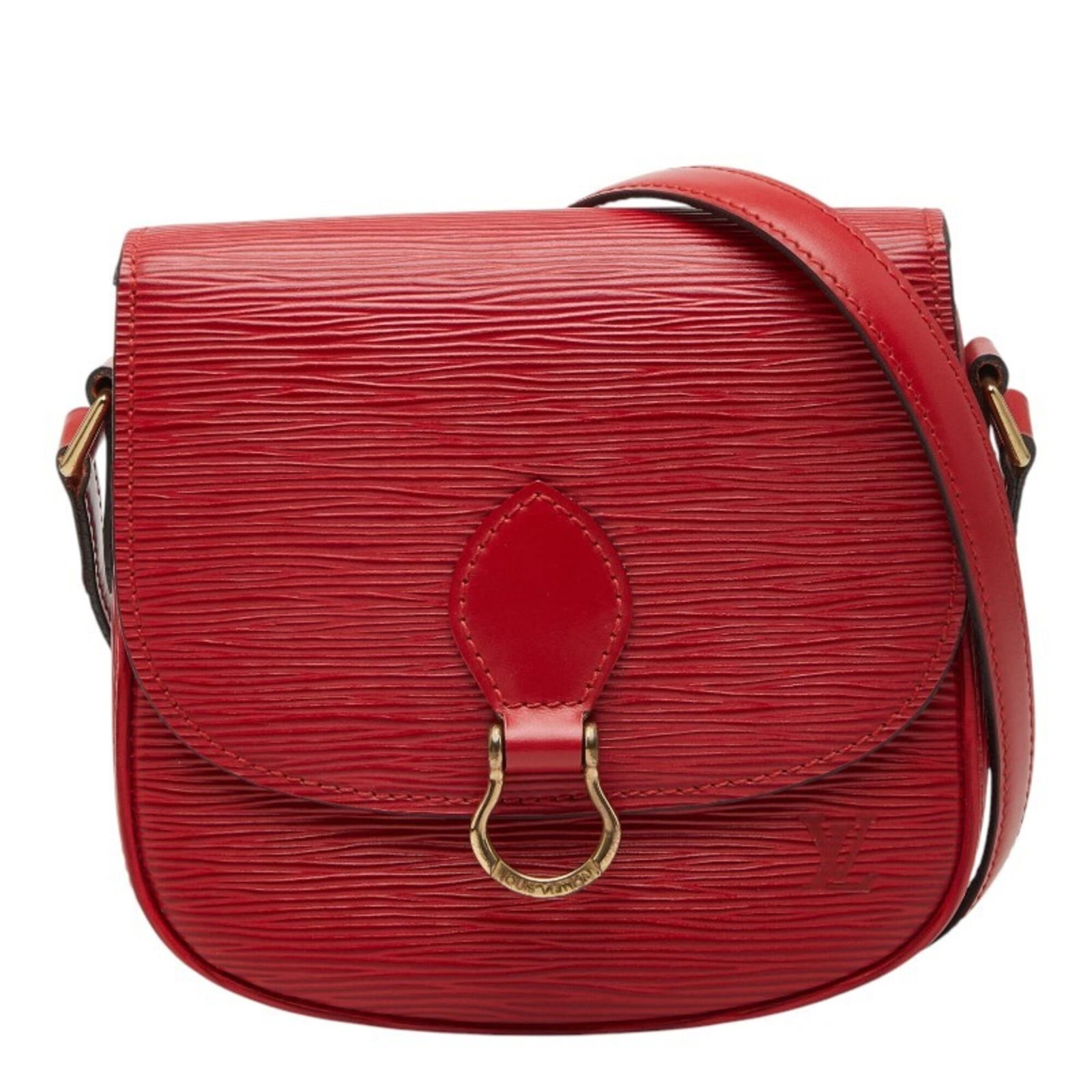 Shoulder Bag Leather Louis Vuitton: Shoulder Bag Leather Louis Vuitton Red leather shoulder bag from Louis Vuitton's Epi line, featuring a 54cm strap drop and dimensions of 16cm x 17cm x 5cm. This stylish bag is made from high-quality