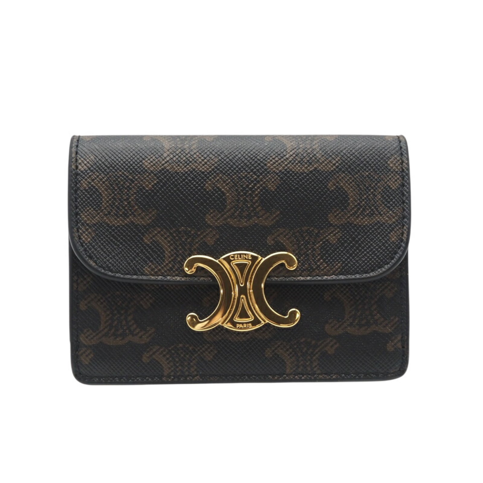 Celine Card Case: Celine Card Case Brown Celine Card Case with Snap Fastener. This compact card case features an open pocket and card holder, providing a practical way to carry essentials. With its sleek design and