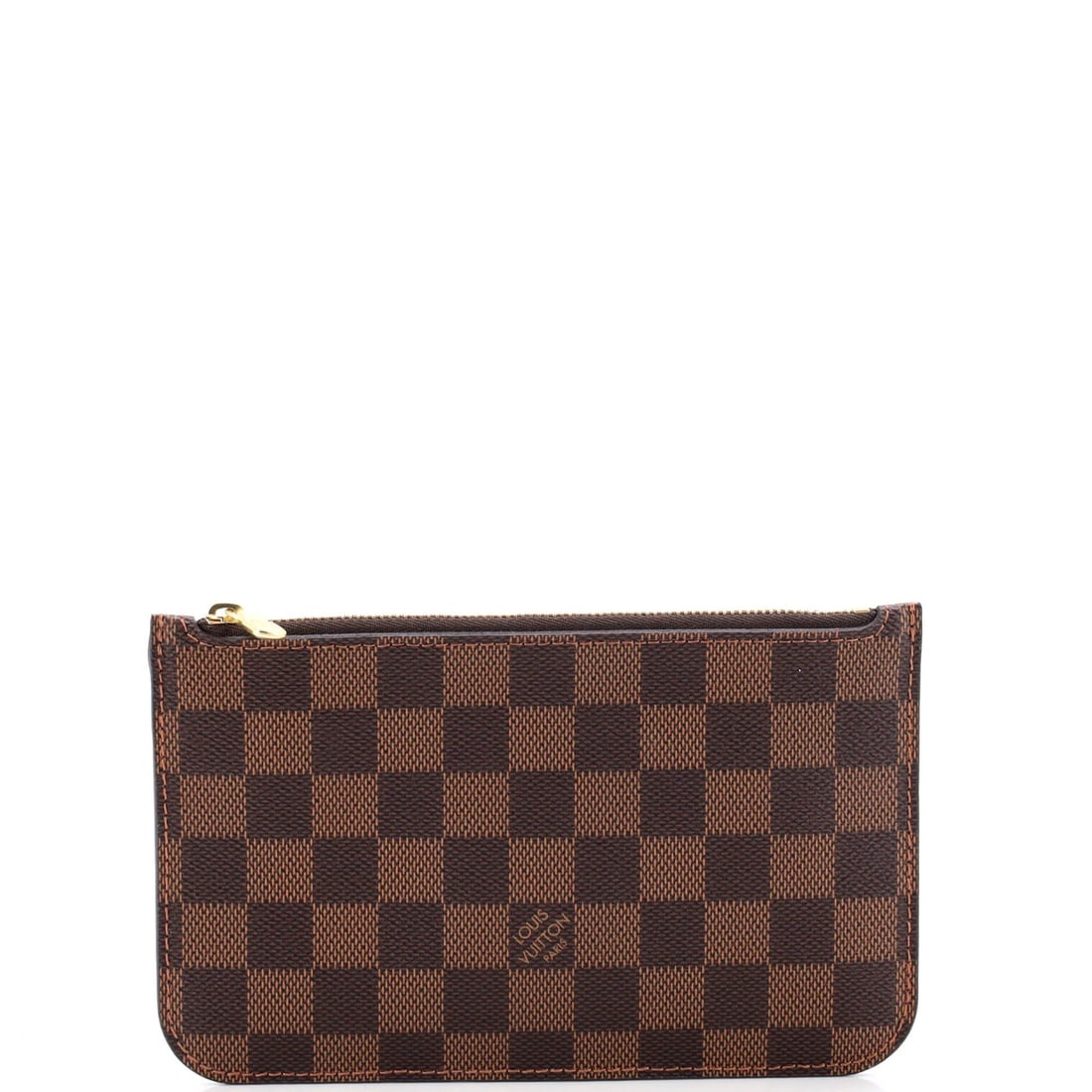 Louis Vuitton Neverfull Pochette Damier Small: Louis Vuitton Neverfull Pochette Damier Small Small Louis Vuitton Neverfull Pochette Damier in Brown, featuring a classic canvas coated exterior and a touch of red interior, with gold hardware and a